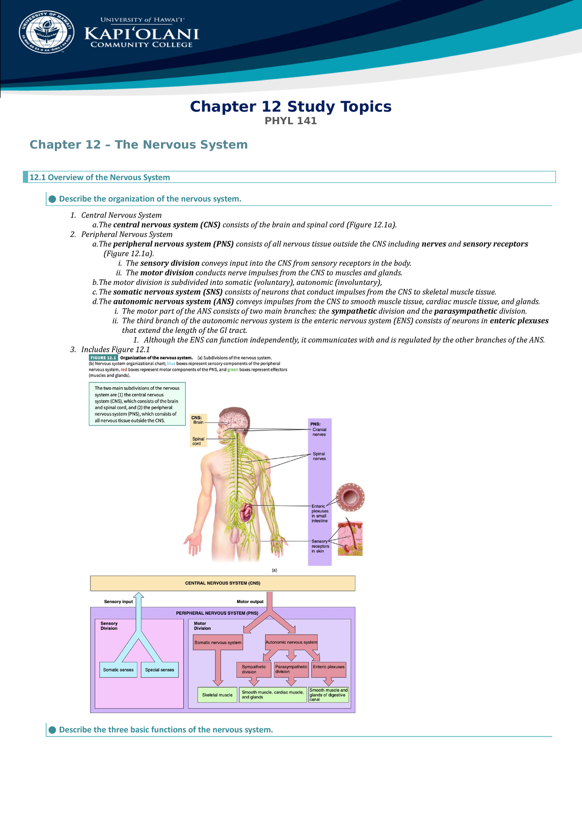 Chapter 12 Study Topics - Chapter 12 Study Topics PHYL 141 Chapter 12 ...