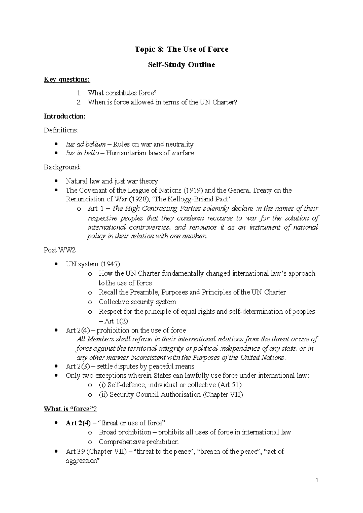 Use of Force - Self Study Notes (25 - Topic 8: The Use of Force Self ...