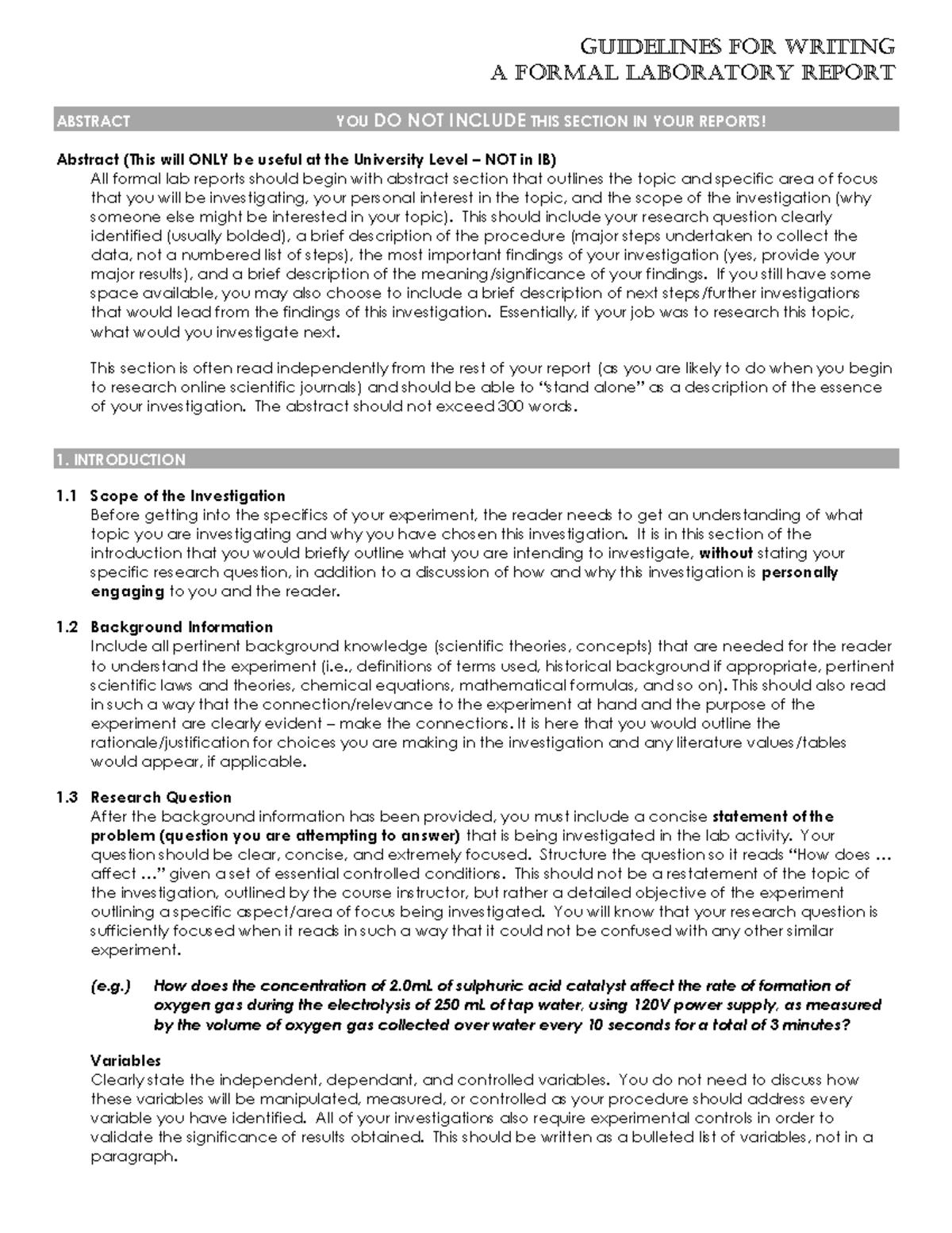 HL Chemistry How to Write a Formal Lab Report - a Formal Laboratory ...