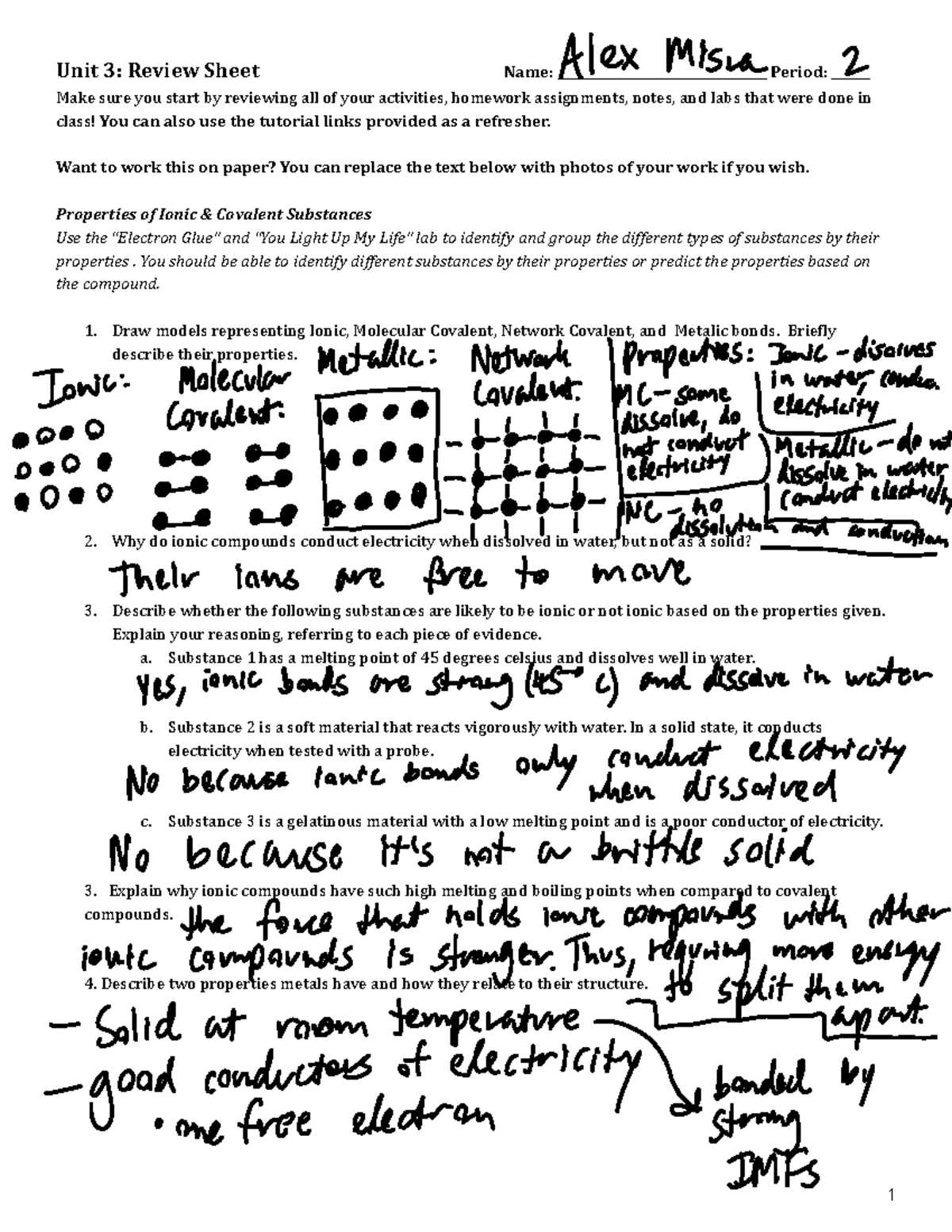 Unit 3 Test Review Sheet - Unit 3: Review Sheet Name ...