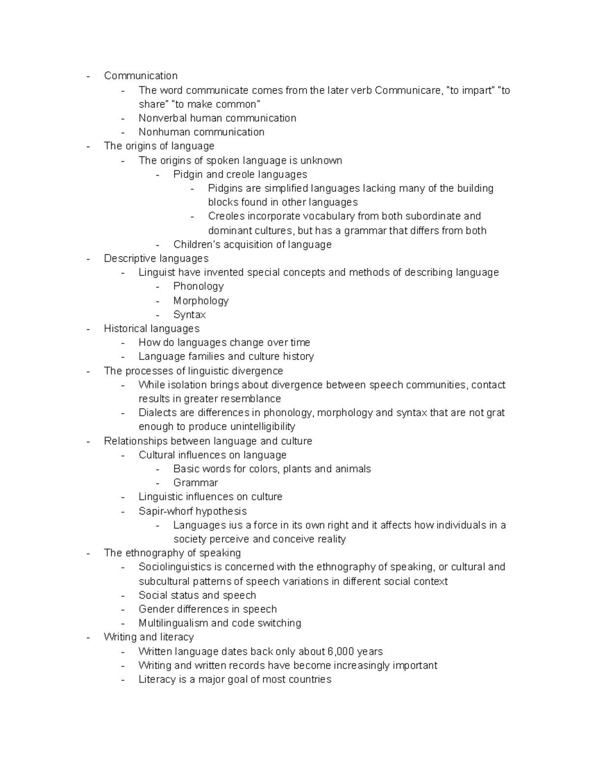 Chapter 14- Communication and Language - Communication The word ...