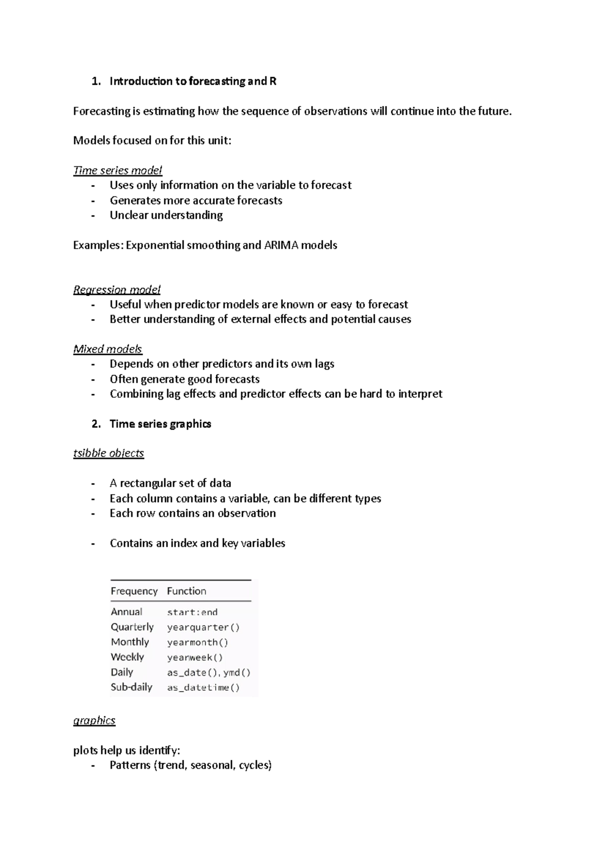 ETF3231 Notes final - Introduction to forecasting and R Forecasting is ...