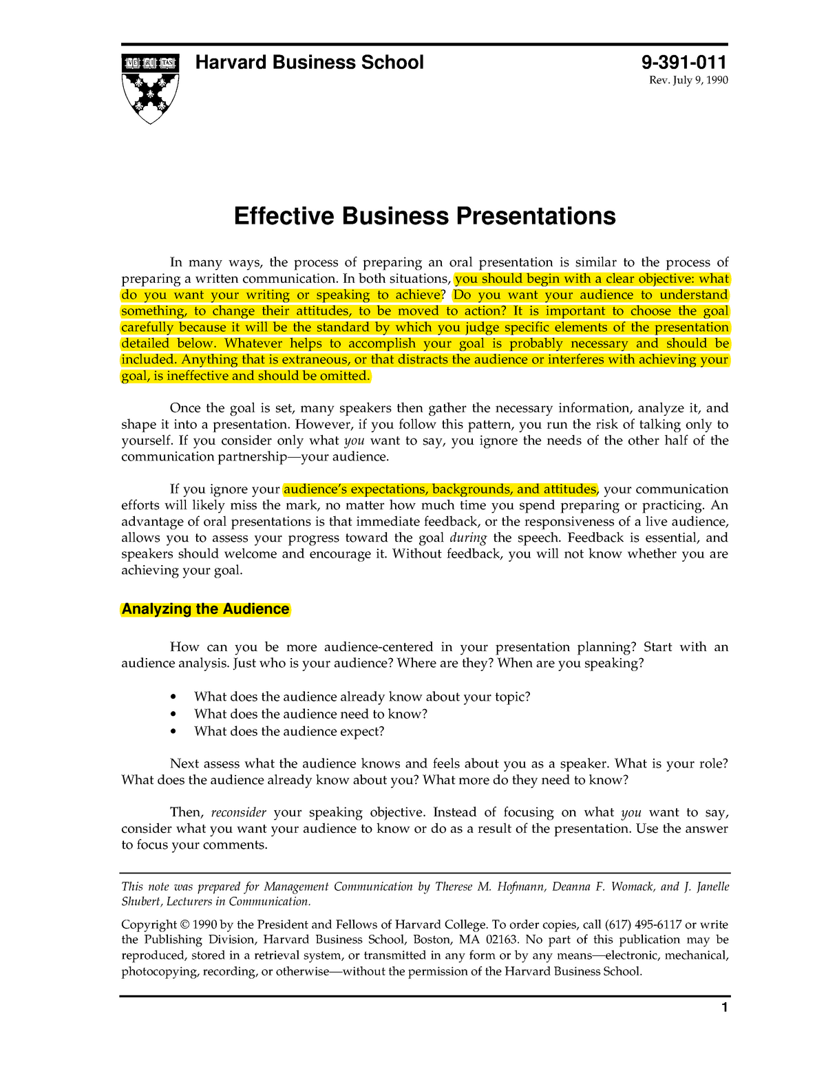 Effective Business Presentations (5P) - Harvard Business School 9-391 ...