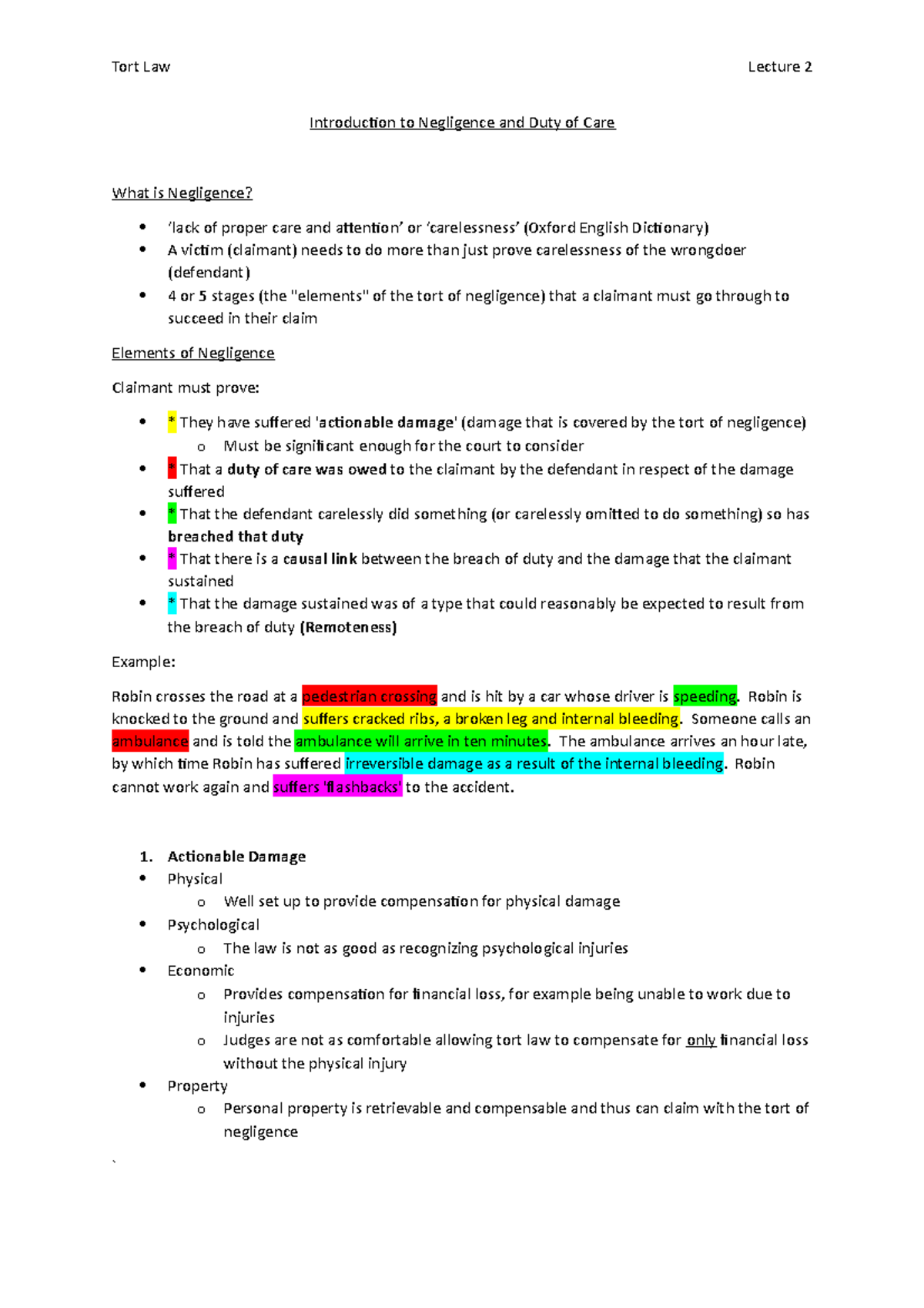Introduction to Negligence and Duty of Care - Robin is knocked to the ...