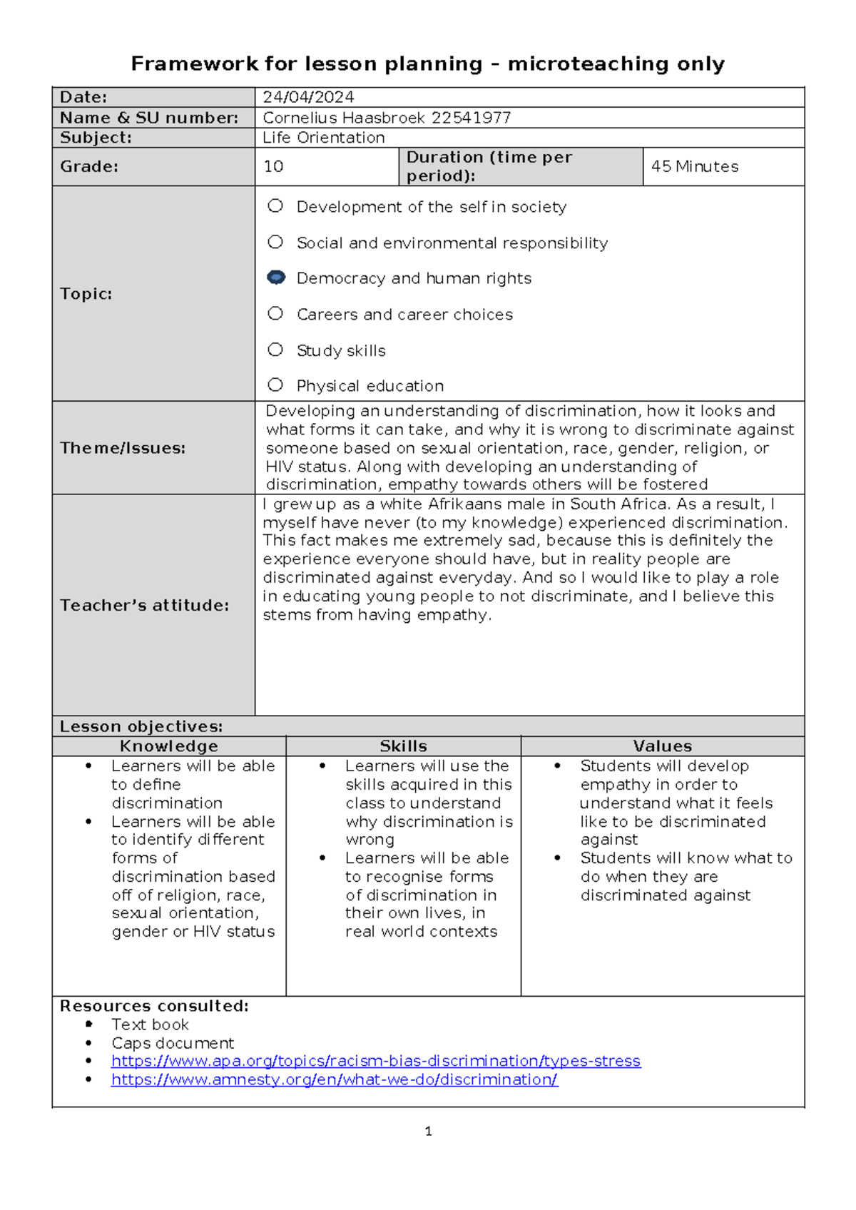 LO lesson plan micro teaching - Framework for lesson planning ...