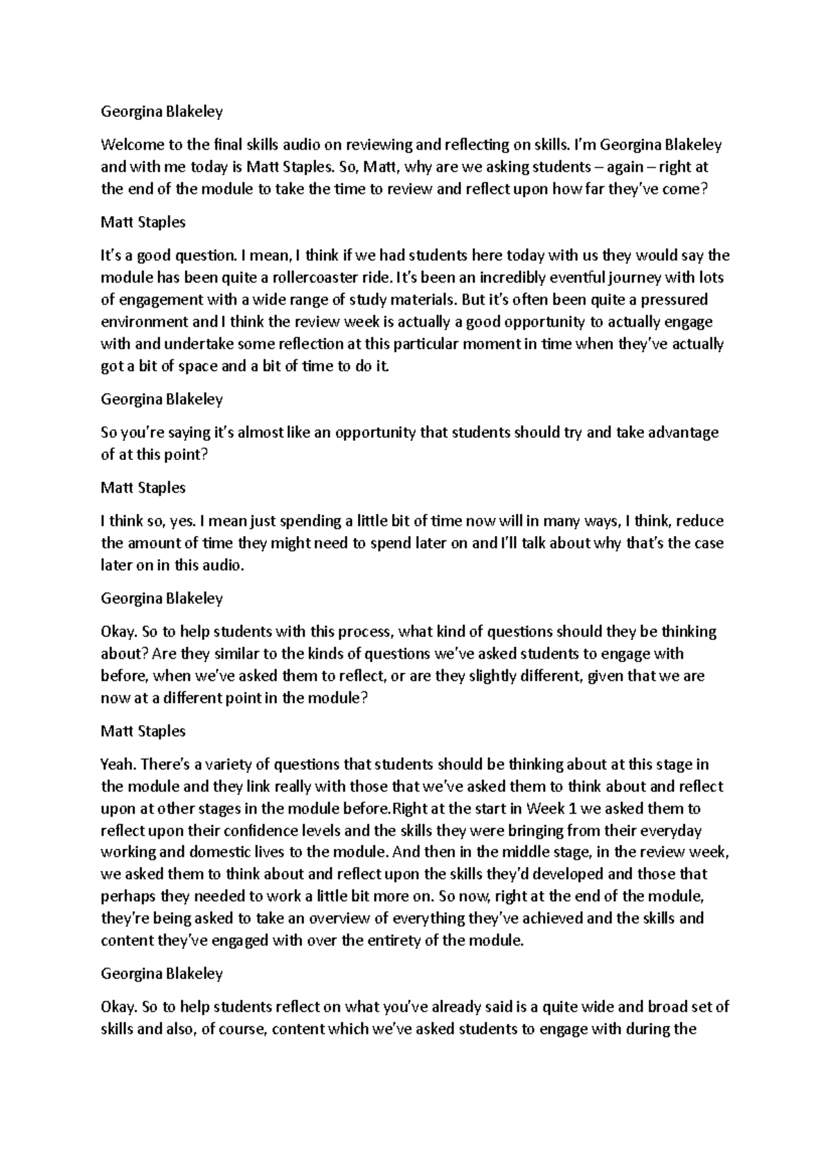 Week 28 reflection and review transcript - Georgina Blakeley Welcome to ...