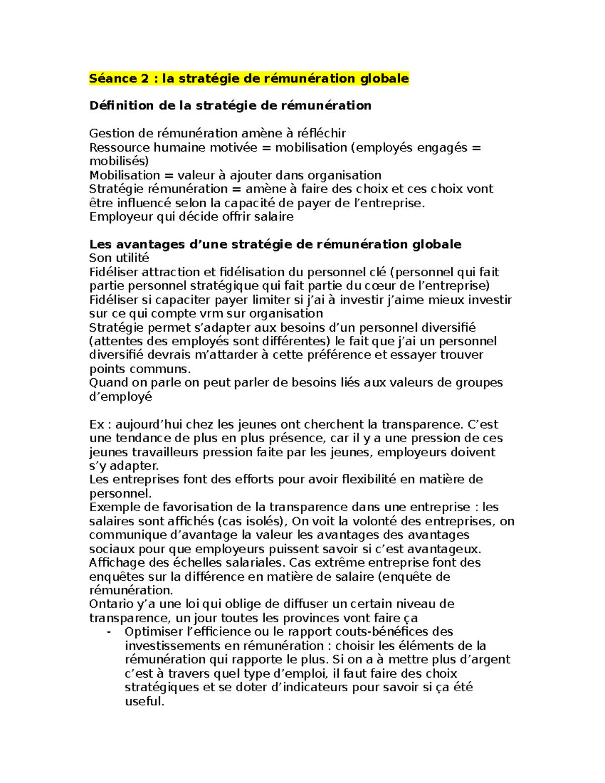 Séance 2 - notes de cours - Séance 2 : la stratégie de rémunération ...