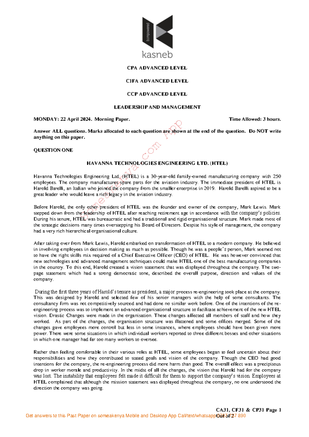 LM April 2024 - past exam - Someakenya App CA31, CF31 & CP31 Page 1 Out ...