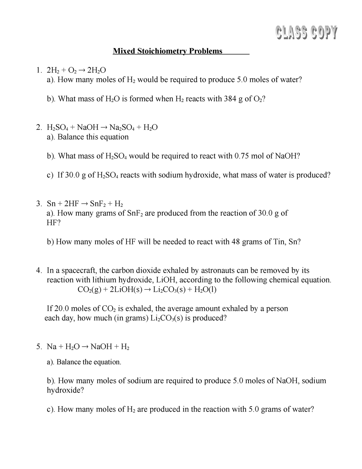 Mixed Stoichiometry Problems - 2H 2 + O 2 2H 2 O a). How many moles of ...