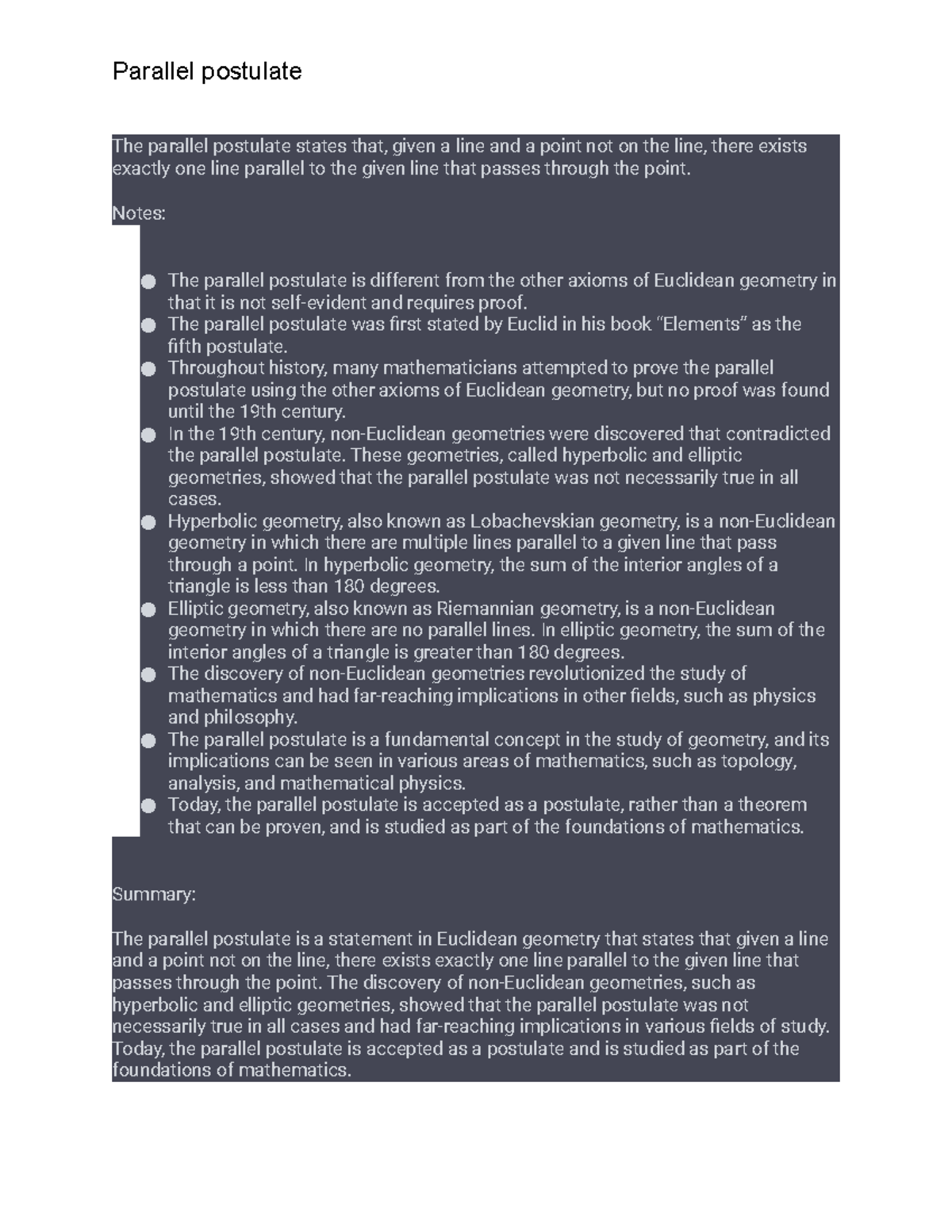 Riverside city college Parallel postulate - Parallel postulate The ...
