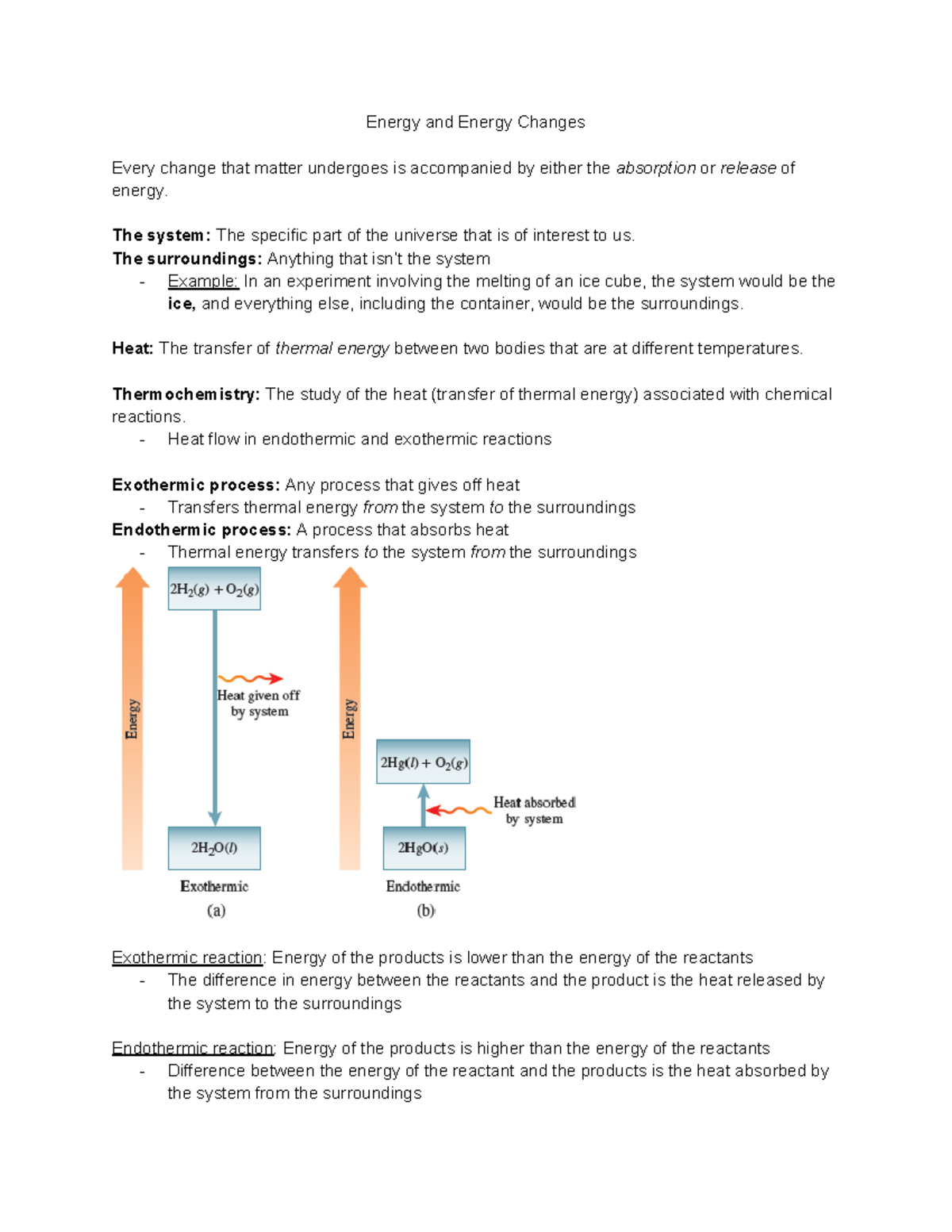 CHEM 1311 Chapter 10 Notes - Energy and Energy Changes Every change ...