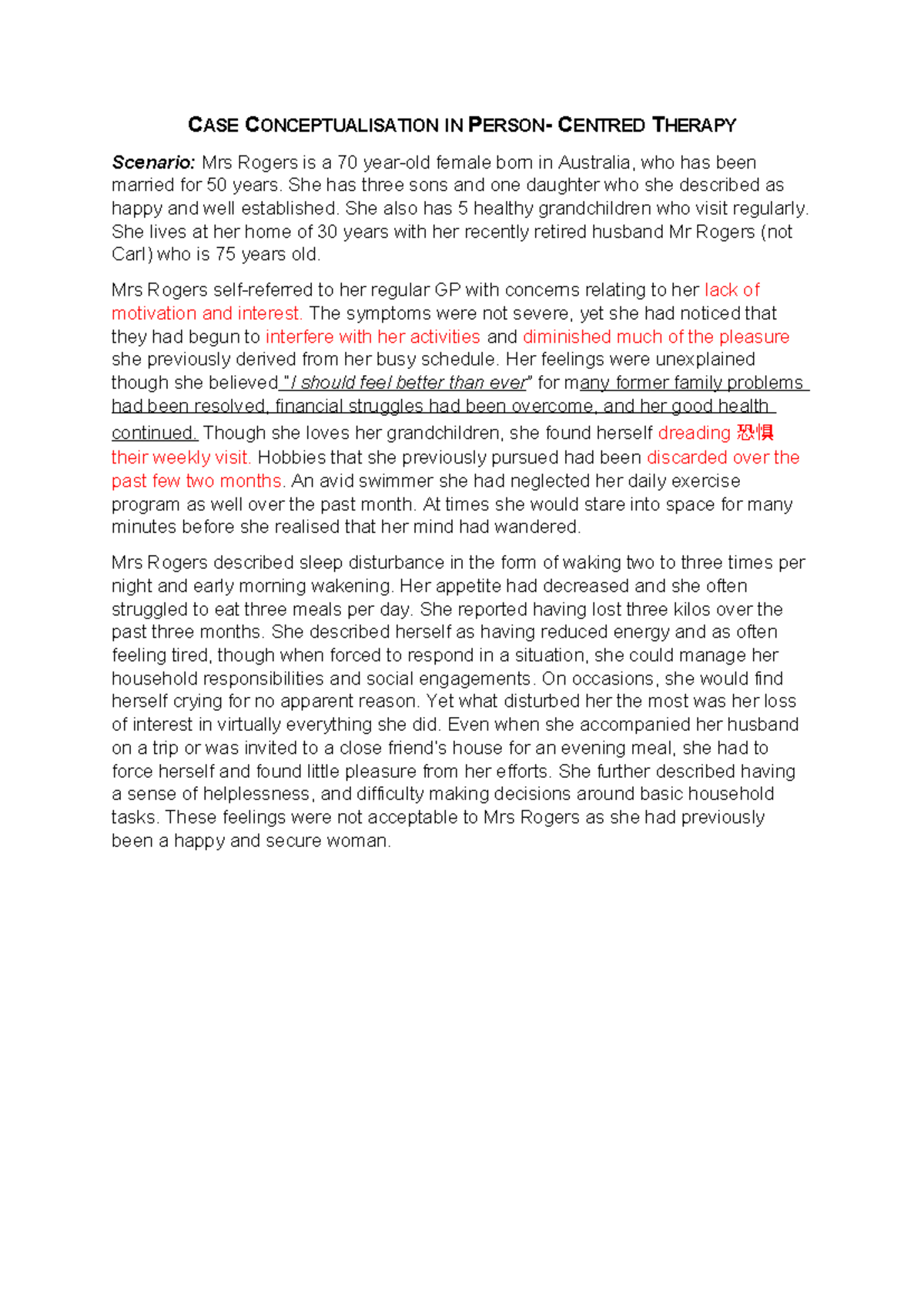 Week 8 Person centred case study - CASE CONCEPTUALISATION IN PERSON ...