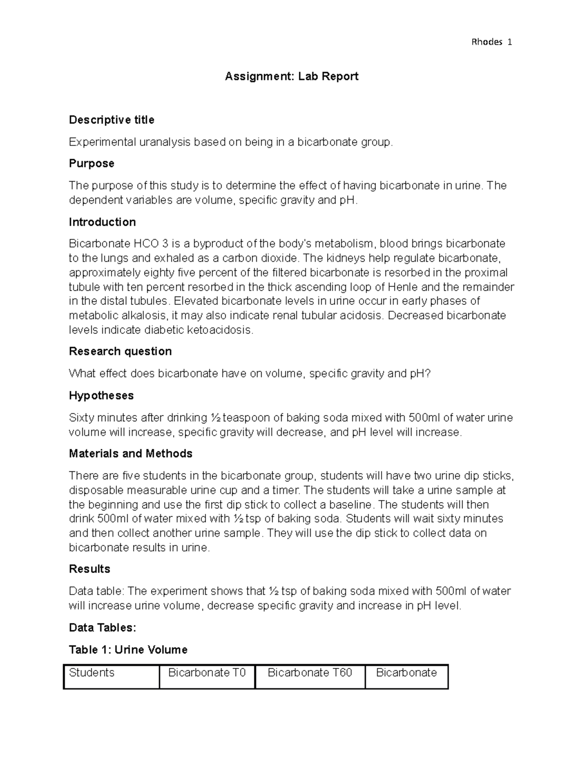 PHYL 142L Urinalysis Lab Report Assignment Lab Report Descriptive