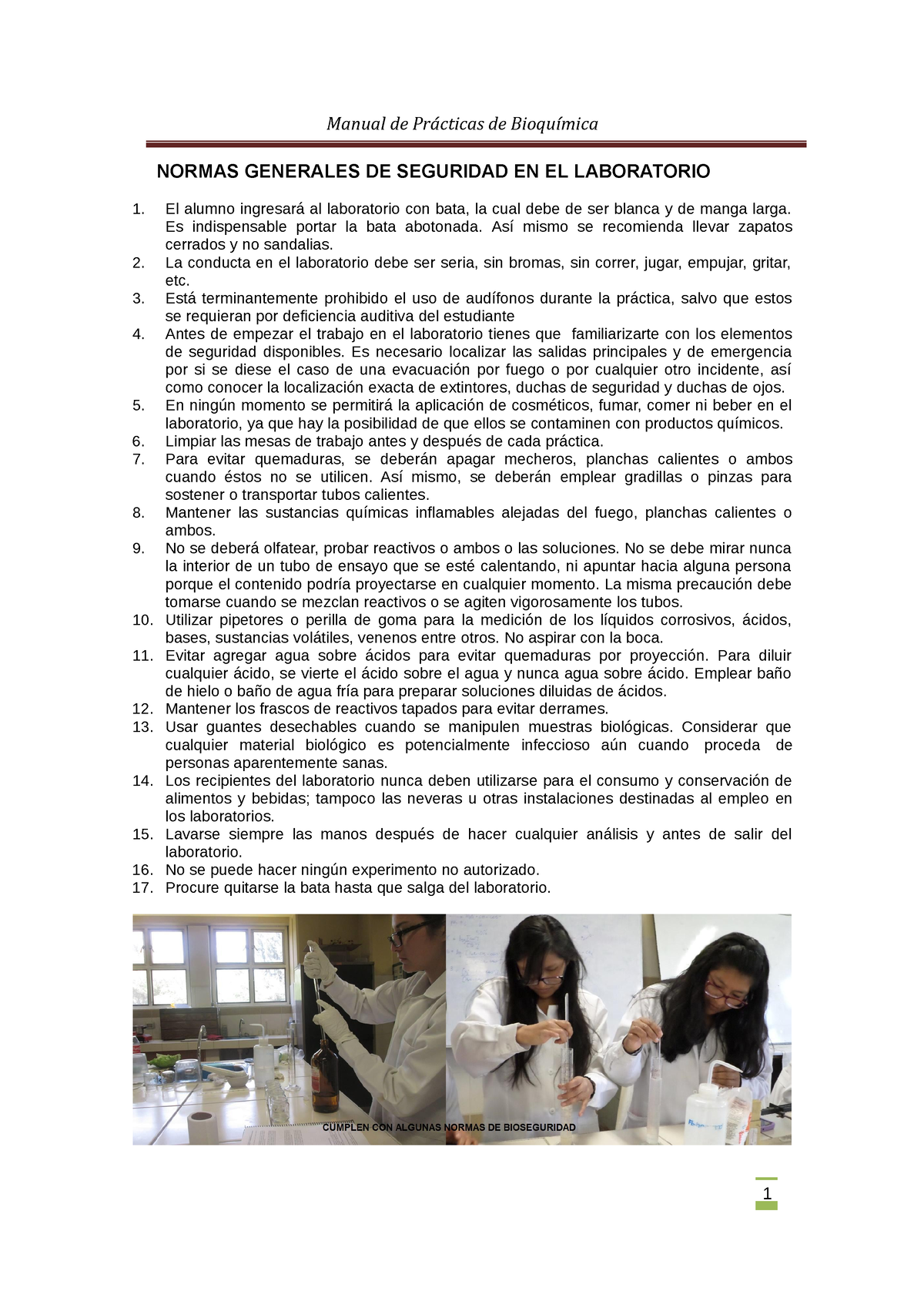 GUÍA DE Bioquimica - 1 Manual De Prácticas De Bioquímica NORMAS ...