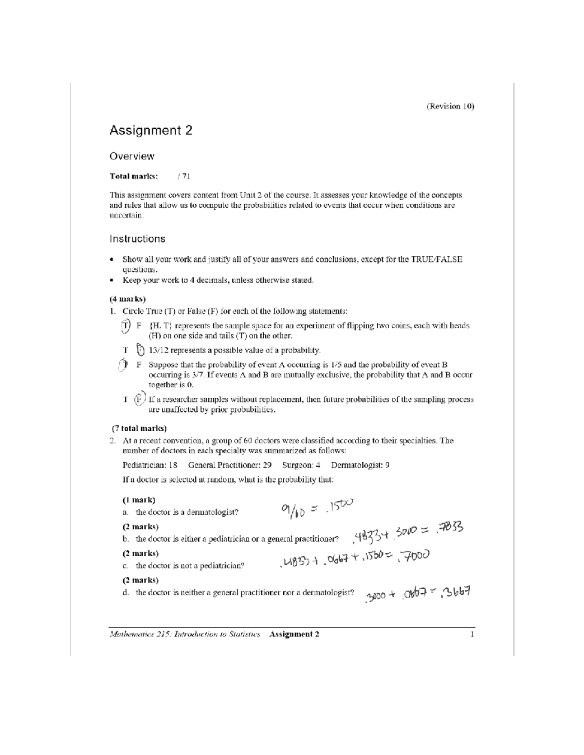 Assignment 2 - Math 215 - Studocu