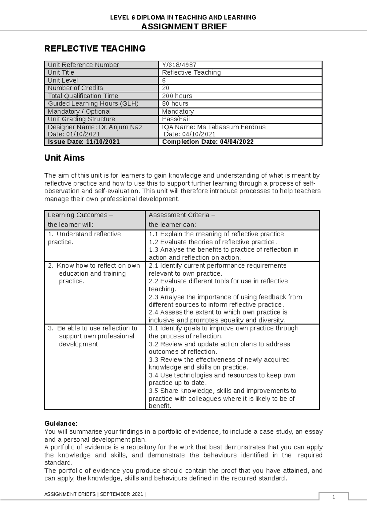 reflective-teaching-assignment-brief-2995-reflective-teaching-unit