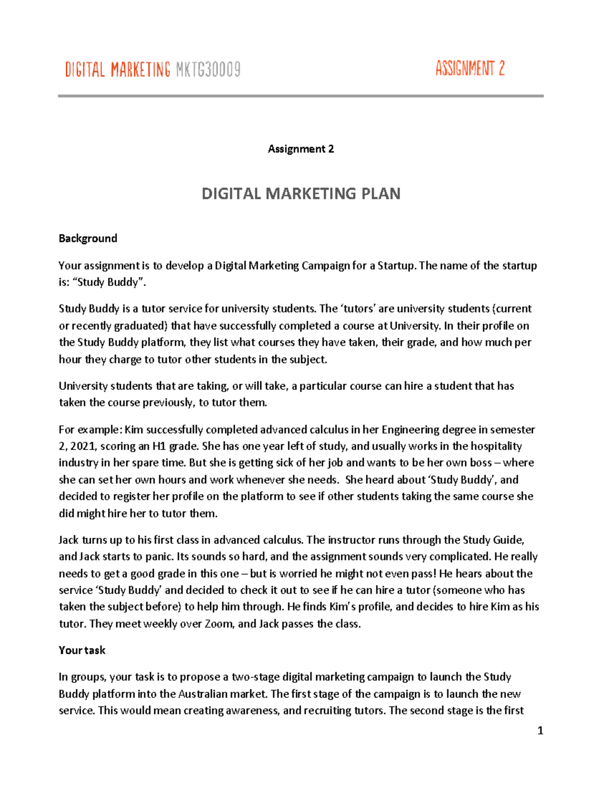 Assignment 2 instructions - Assignment 2 DIGITAL MARKETING PLAN ...