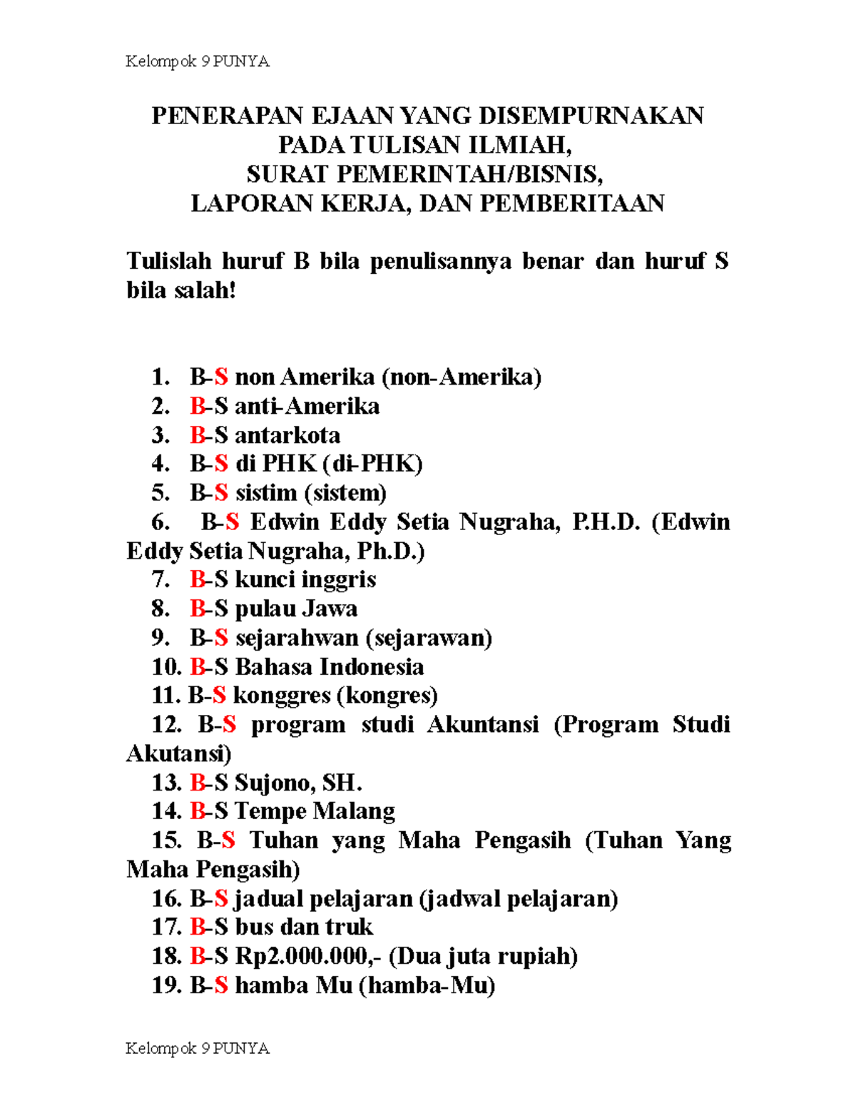 contoh soal essay materi ejaan bahasa indonesia