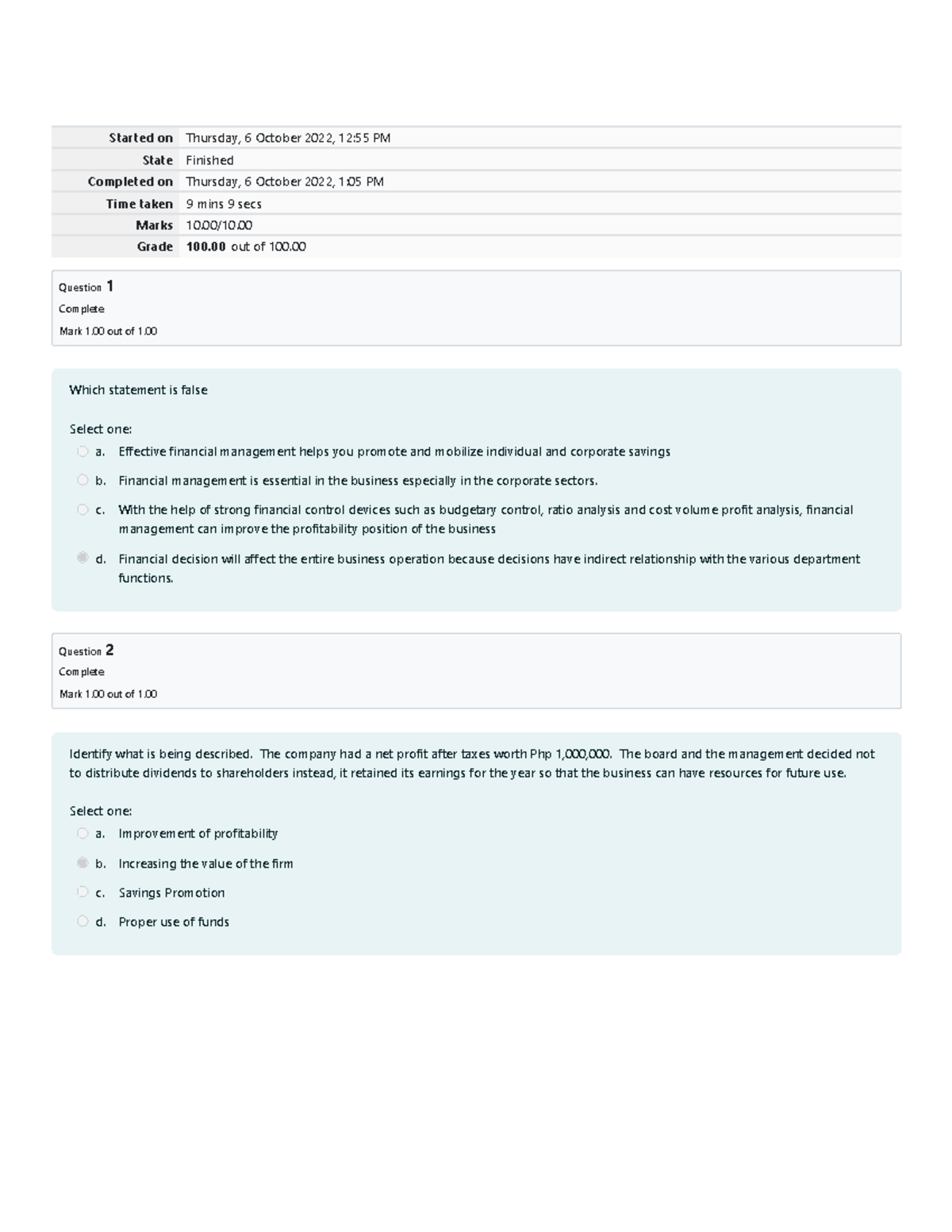 Fm Prelim Quiz 1 Attempt review - Started on Thursday, 6 October 2022 ...