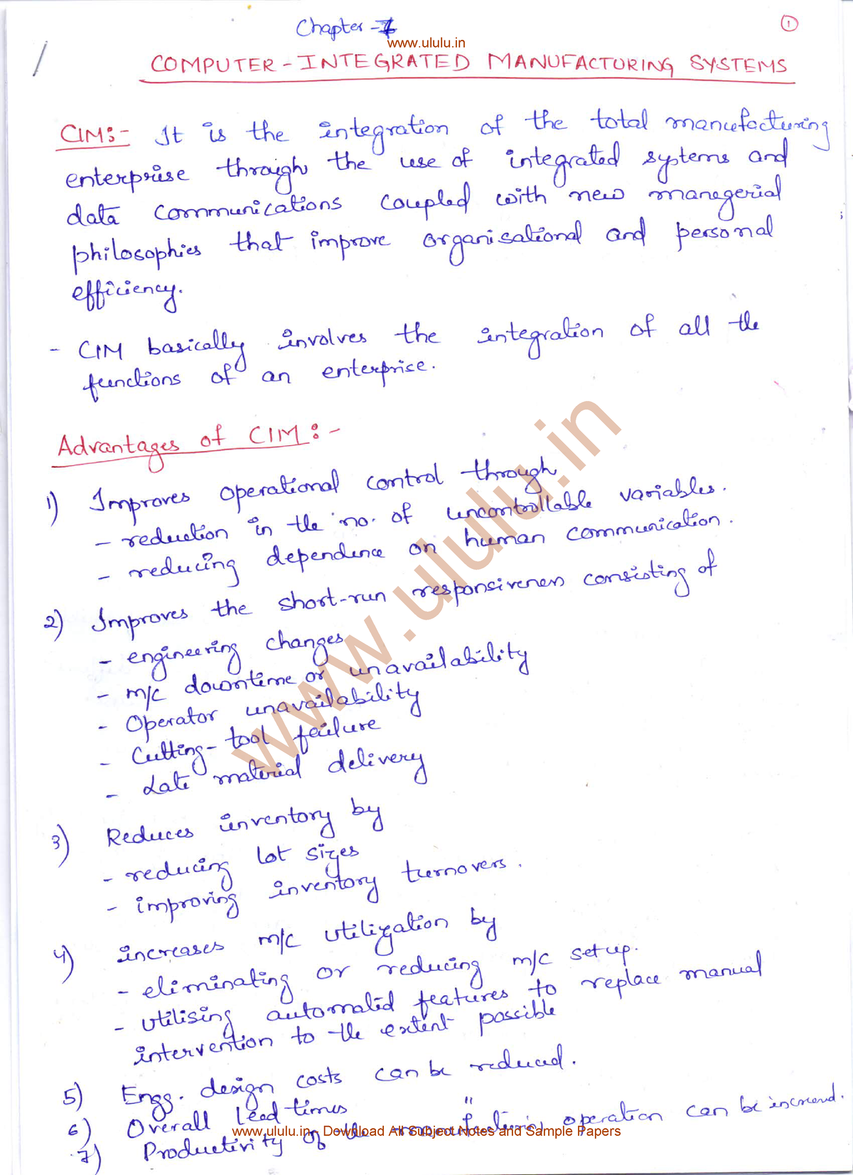 CIM-notes - basic temilogies - COMPUTER INTEGRATED MANUFACTURING - Studocu