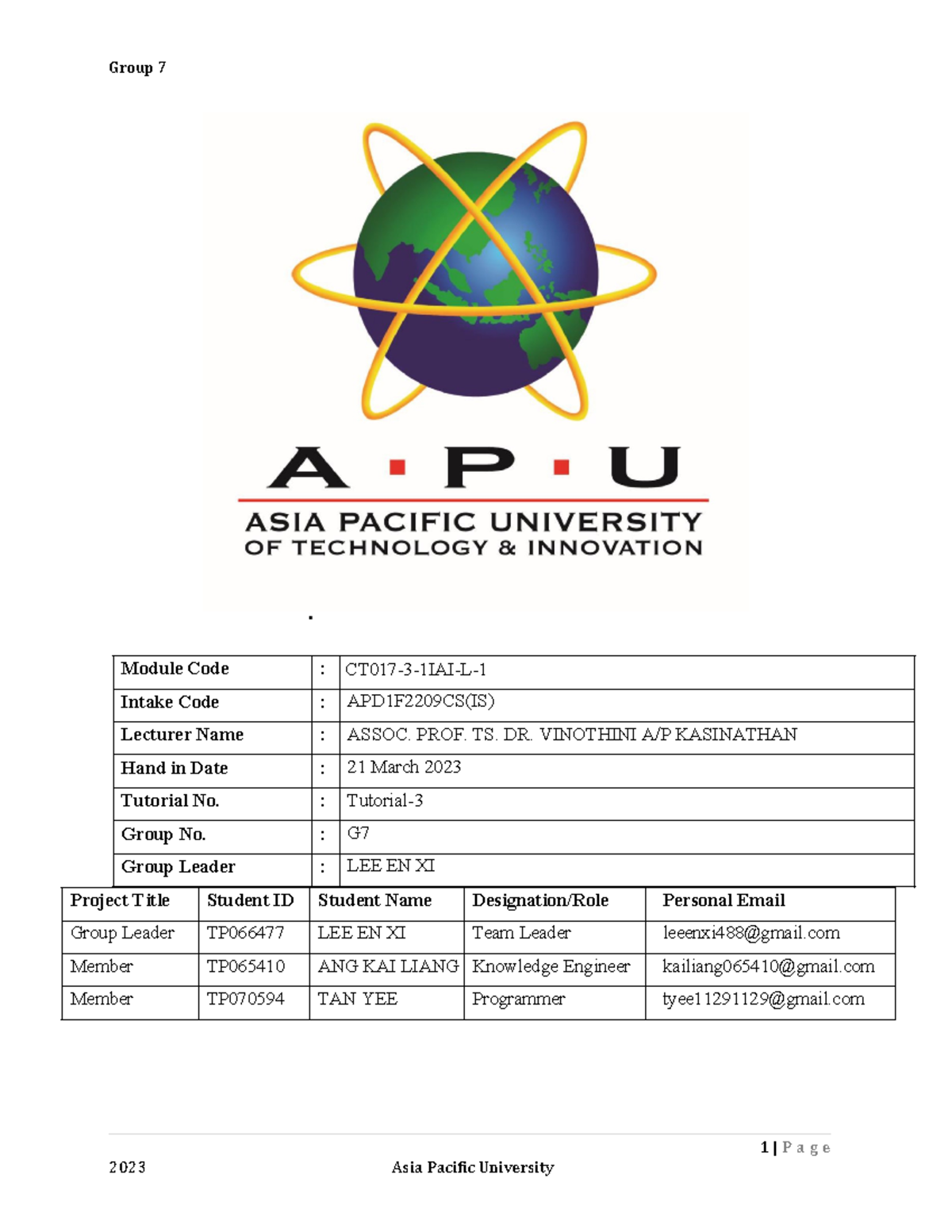 Group Report IAI 3 - Module Code : Intake Code : APD1F2209CS(IS ...