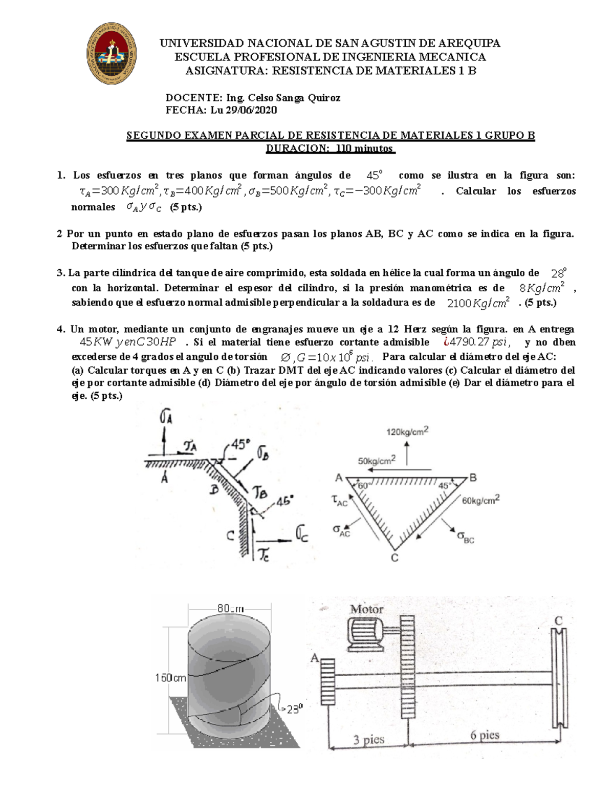 2do Examen - RESIST. MATERIALES 1B - UNIVERSIDAD NACIONAL DE SAN ...