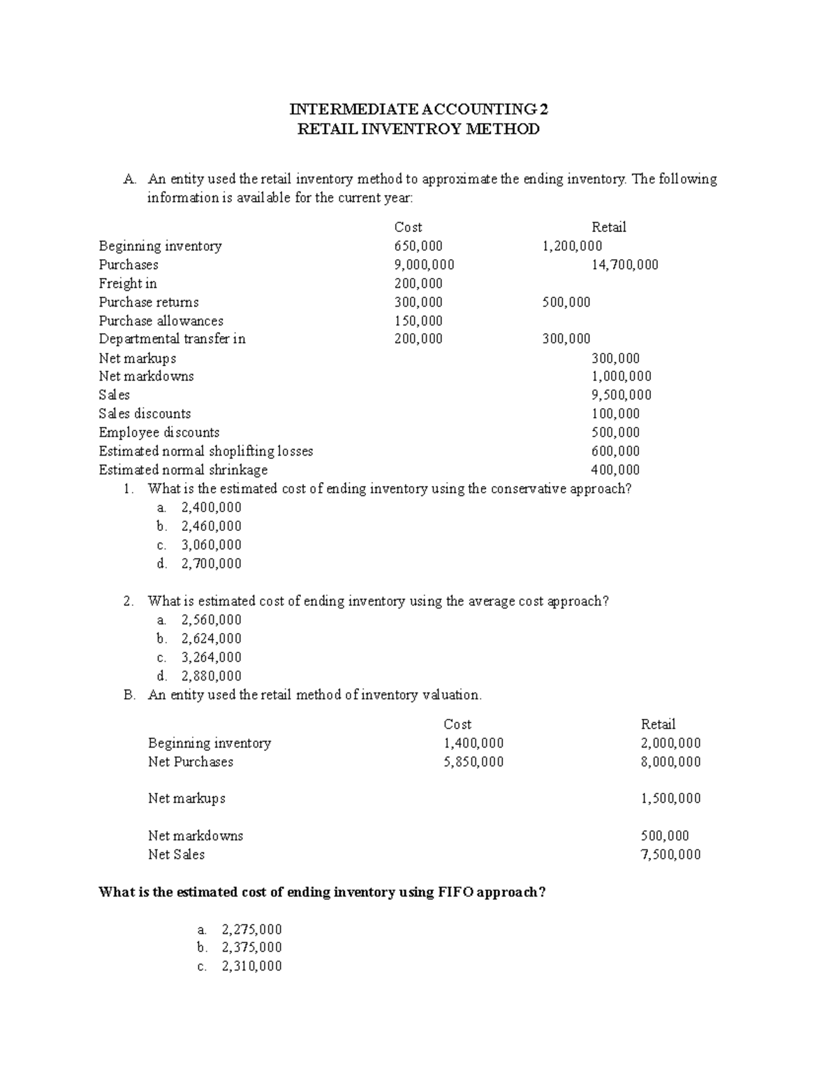 Activity-Retail-Inventory-Method - RETAIL INVENTROY METHOD A. An entity ...