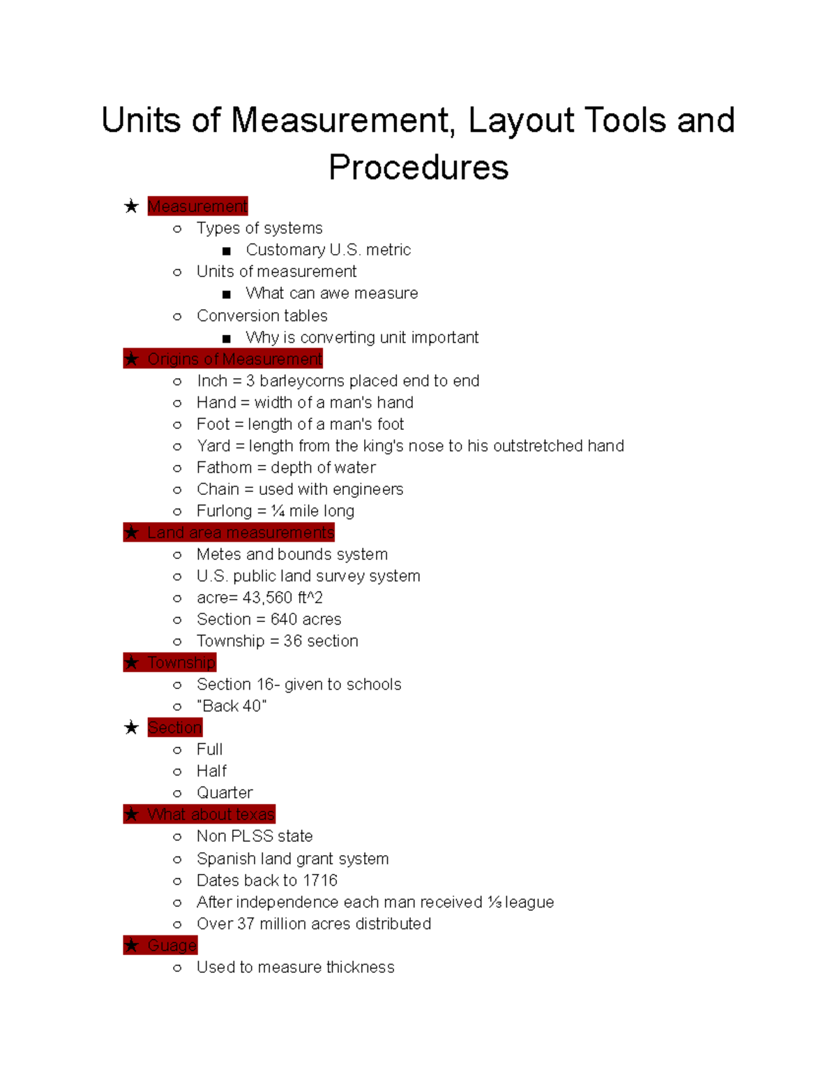 Units of Measurement, Layout Tools and Procedures Units of