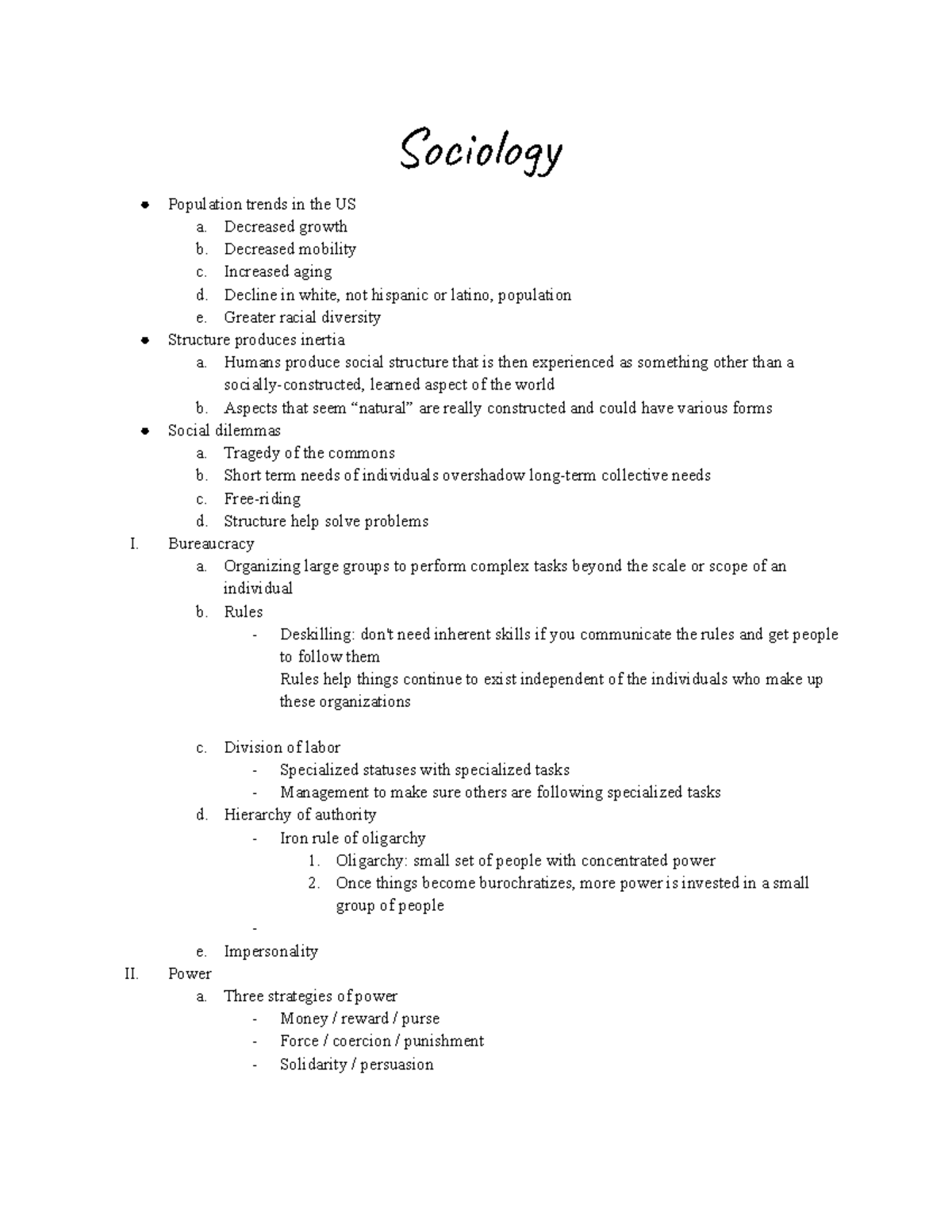 Introduction to Sociology Notes - Socoy Population trends in the US a ...