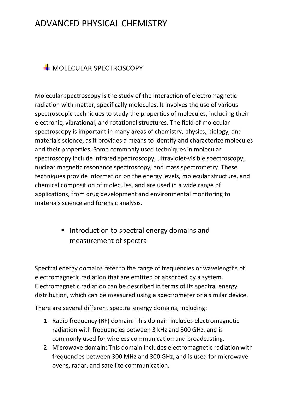 Advanced Physical Chemistry - ADVANCED PHYSICAL CHEMISTRY MOLECULAR ...