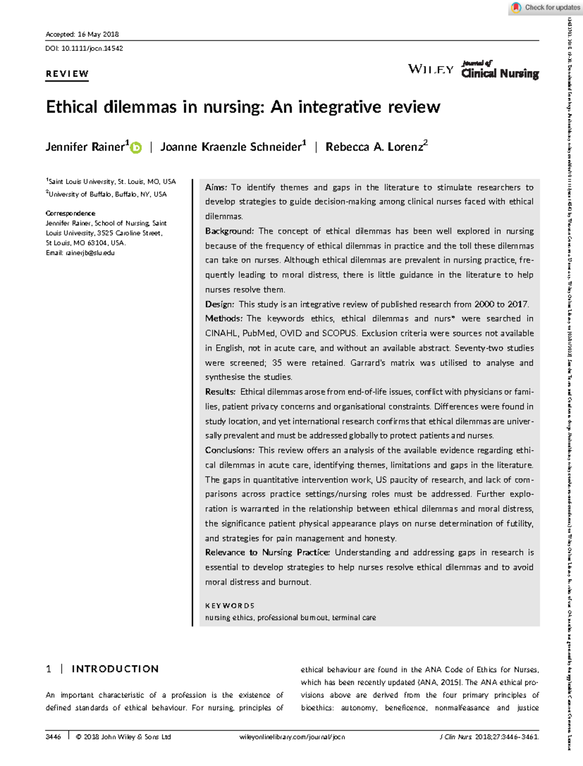 Journal of Clinical Nursing - 2018 - Rainer - Ethical dilemmas in ...