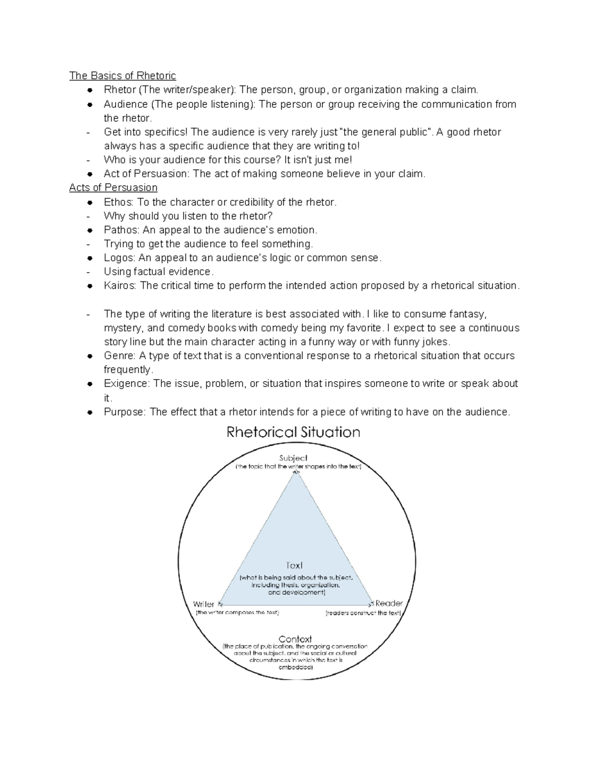 RHET 105 Notes - The Basics of Rhetoric Rhetor (The writer/speaker ...