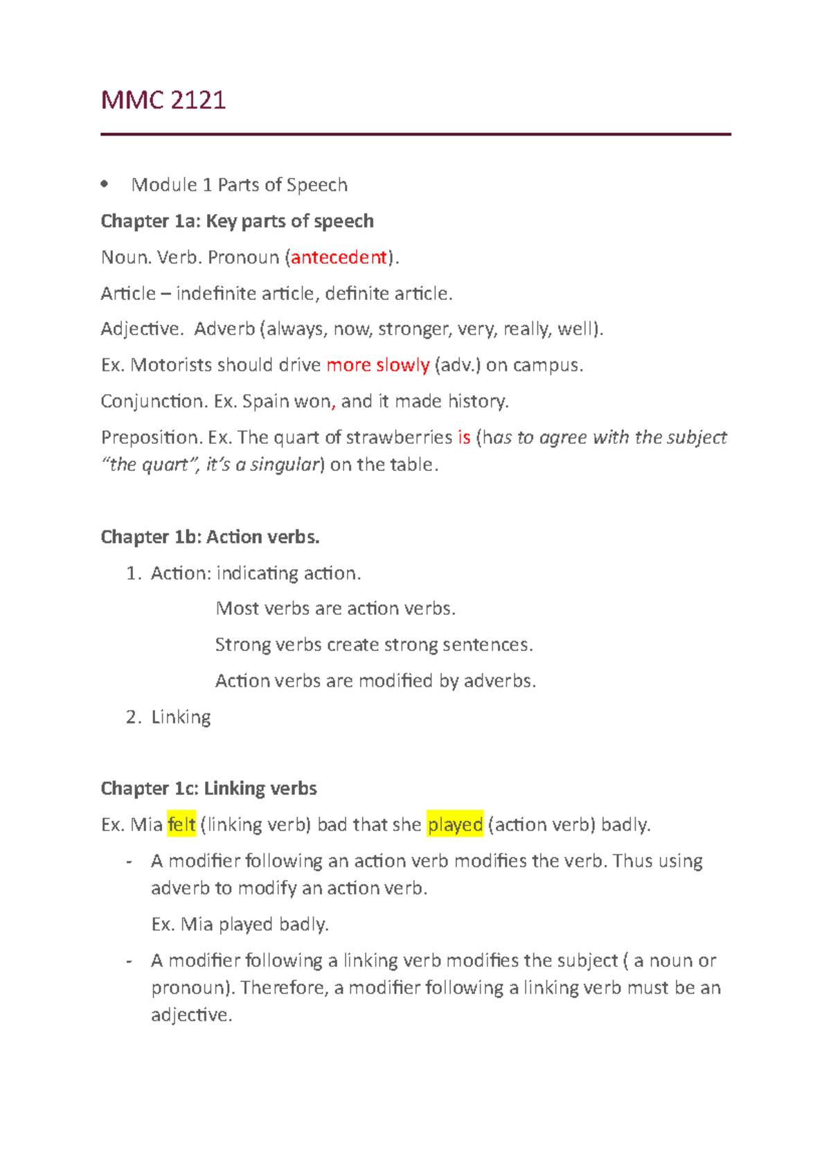 Parts Of Speech Review Answer Key Pdf