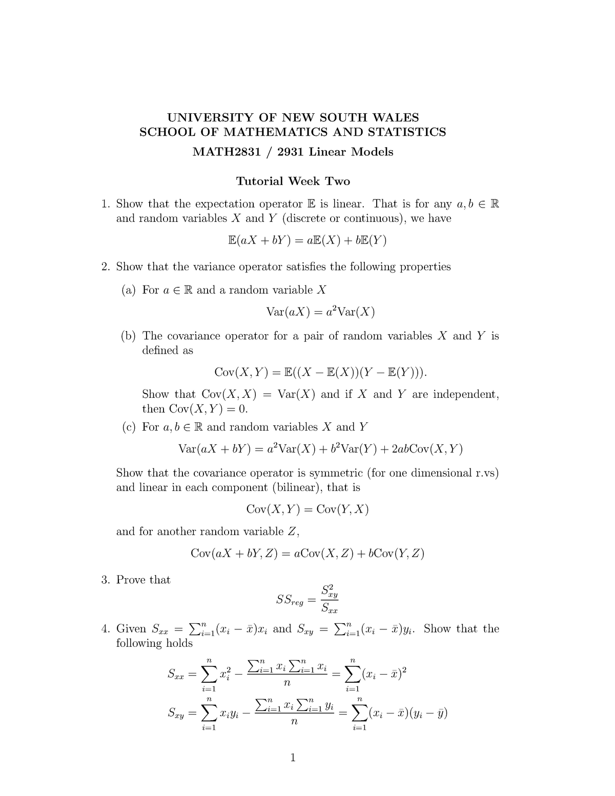 Tutorial questions - UNIVERSITY OF NEW SOUTH WALES SCHOOL OF Sns-Brigh10