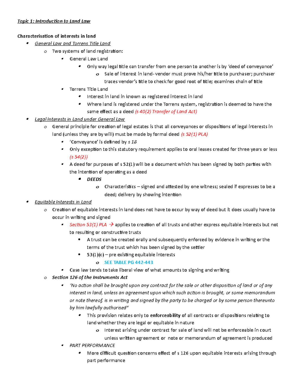 Topic 1 Notes - Topic 1: Introduction to Land Law Characterisation of ...