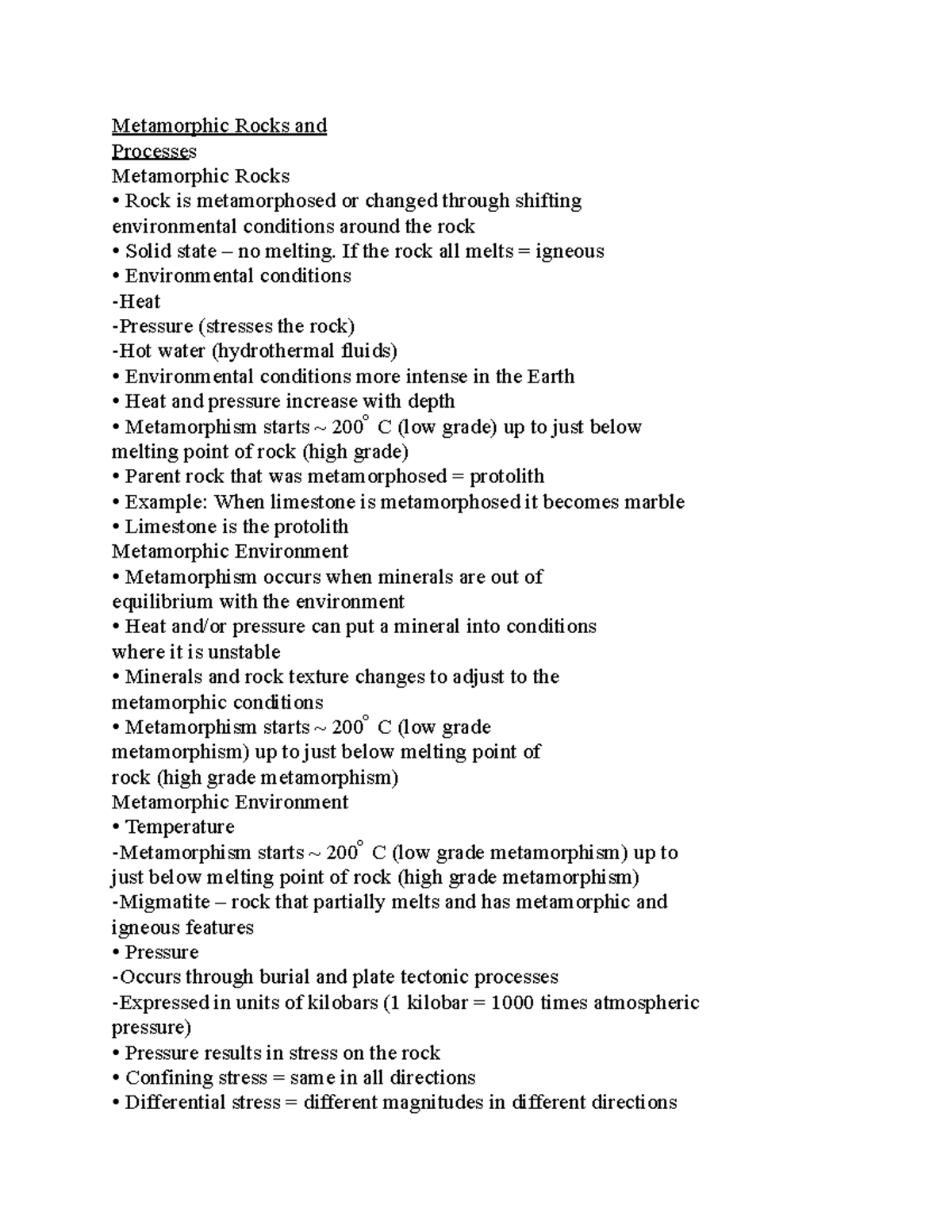 Metamorphic Processes - Metamorphic Rocks and Processes Metamorphic ...