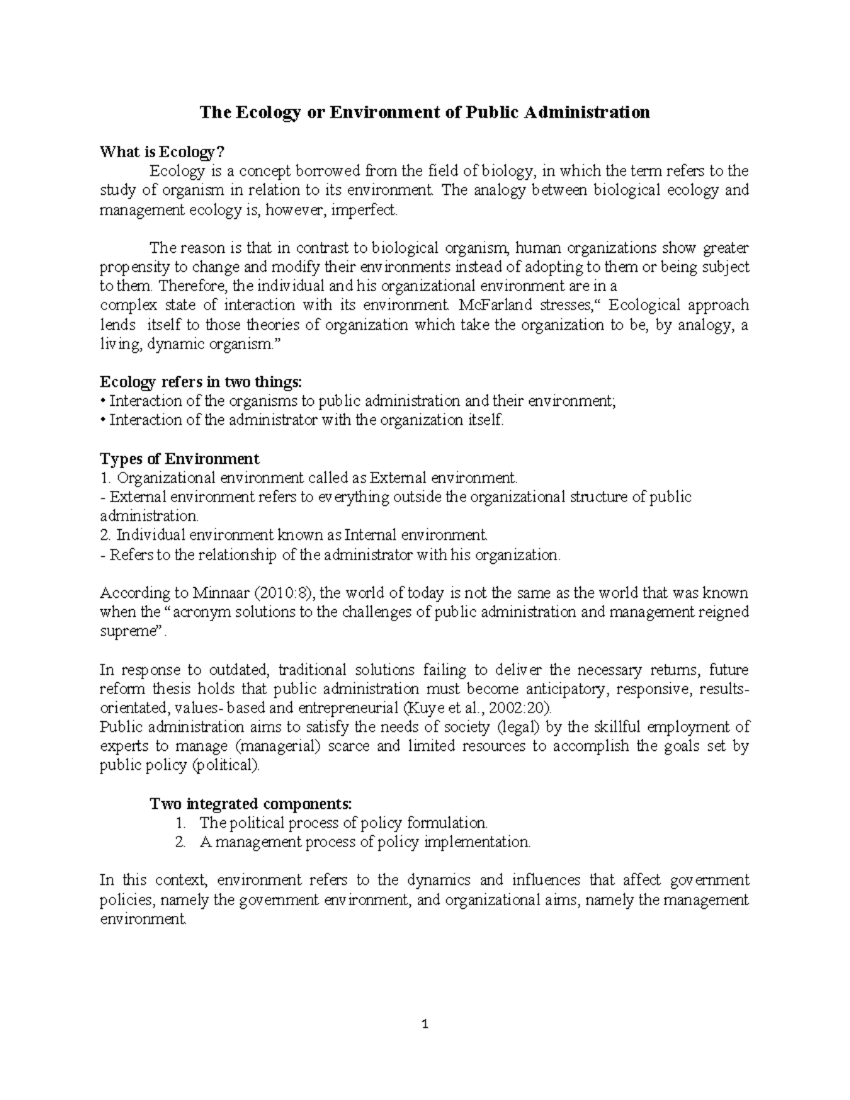 Ecology OF Public Administration 1 - The Ecology or Environment of ...