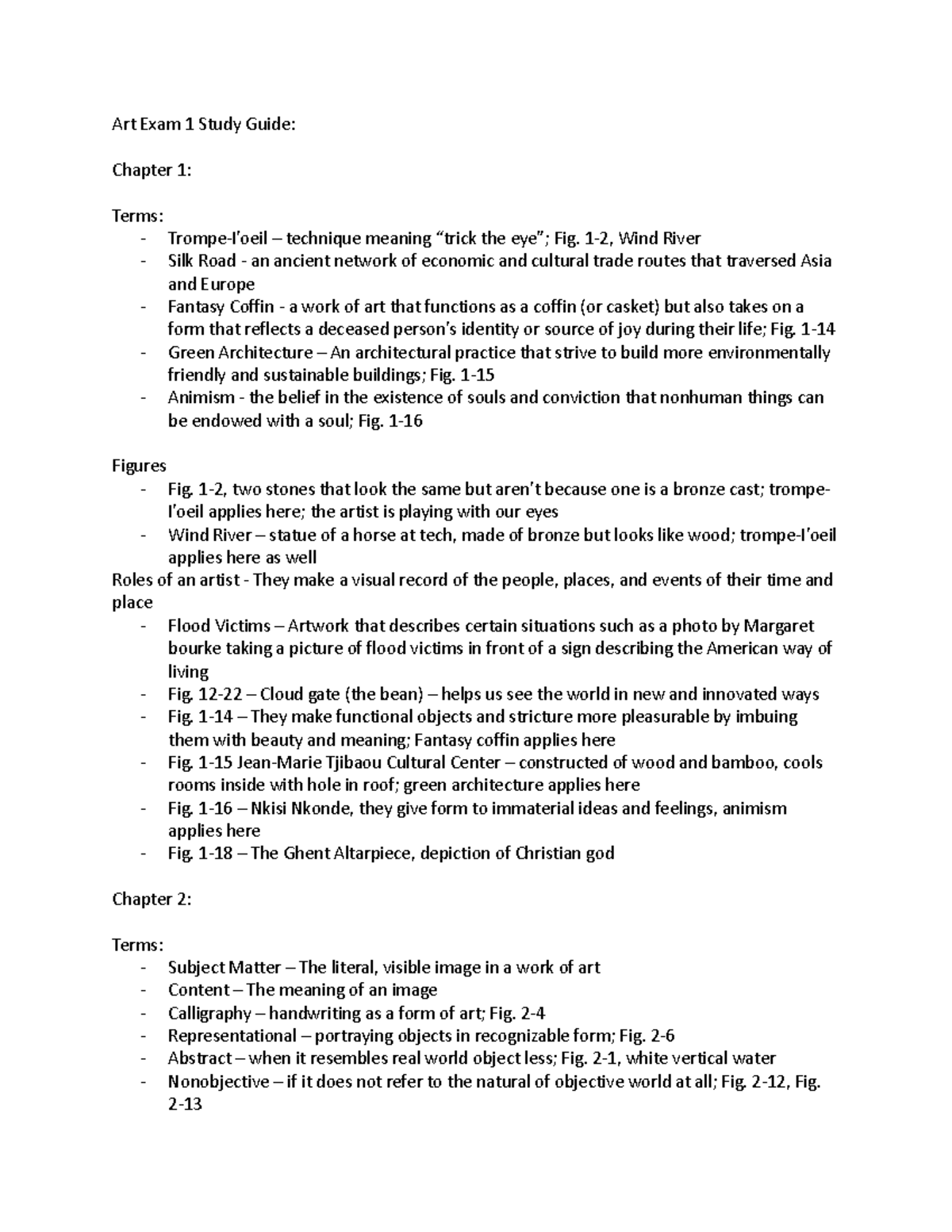 Art Exam 1 Study Guide - Art Exam 1 Study Guide: Chapter 1: Terms ...