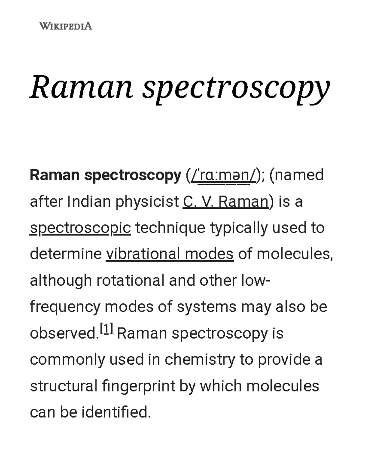 Raman spectroscopy Wikipedia Raman spectroscopy Raman spectroscopy