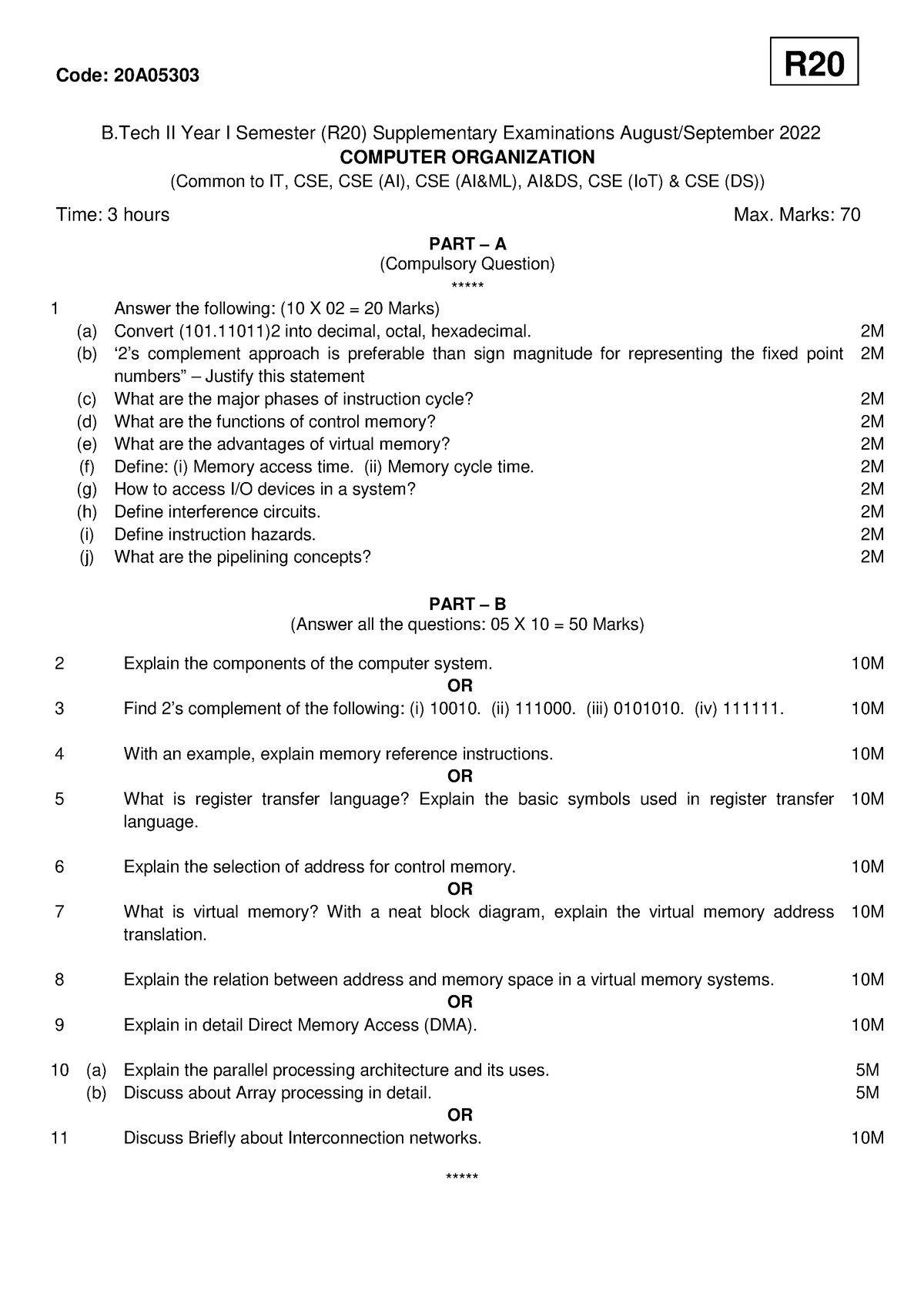 20A05303 Computer Organization - Code: 20A B II Year I Semester (R20 ...