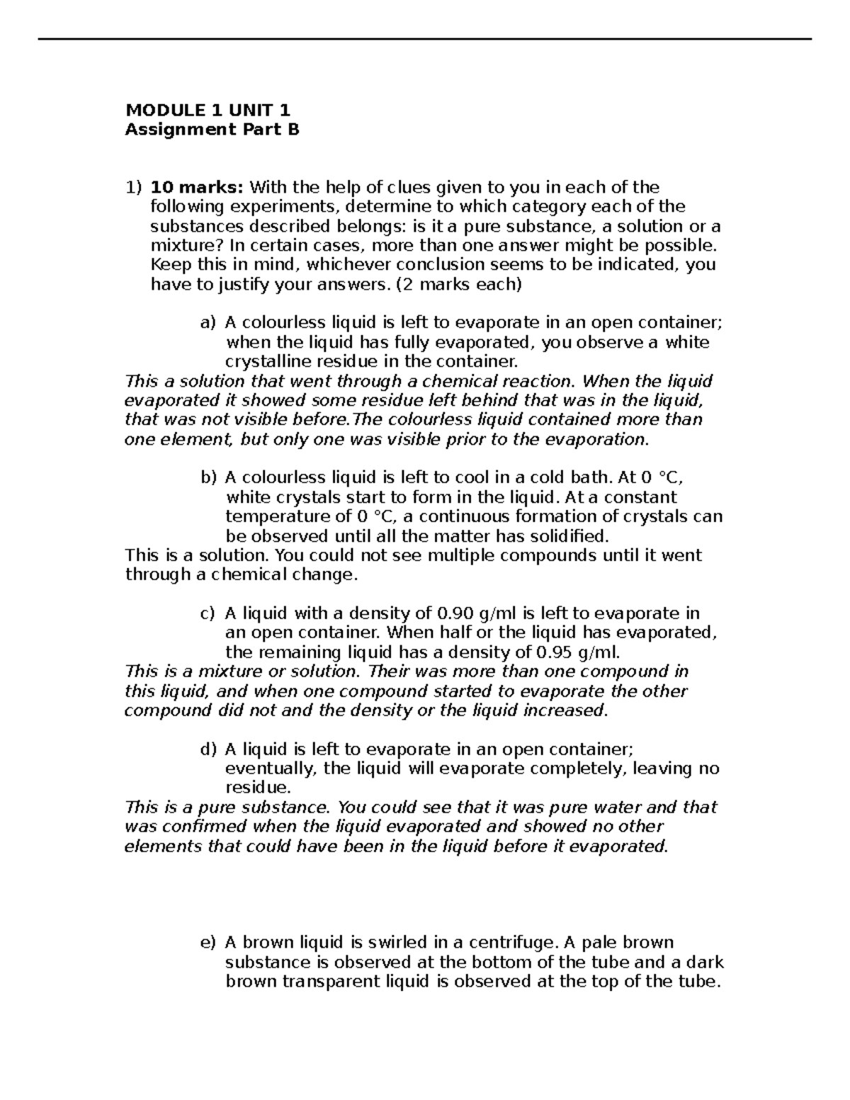 Unit1 (Assignment B)Chemistry - MODULE 1 UNIT 1 Assignment Part B 10 ...