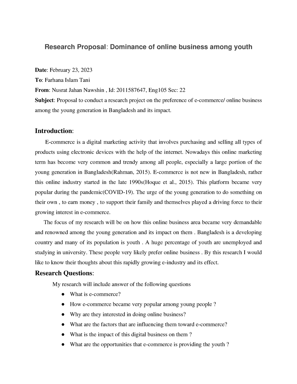 research proposal sample commerce