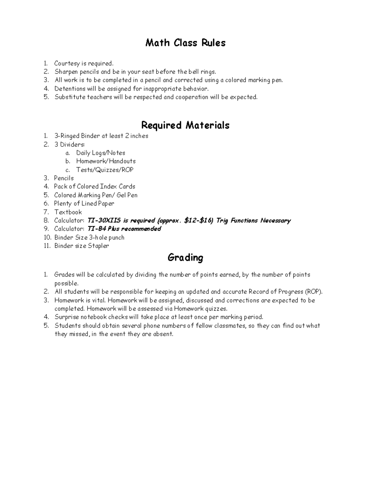 Math Class Rules - Lab - Math Class Rules 1. Courtesy is required. 2 ...