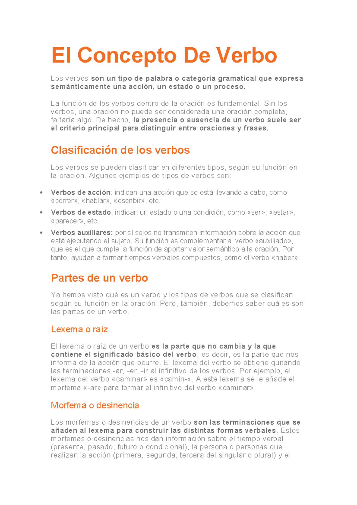 El Concepto De Verbo - La función de los verbos dentro de la oración es ...