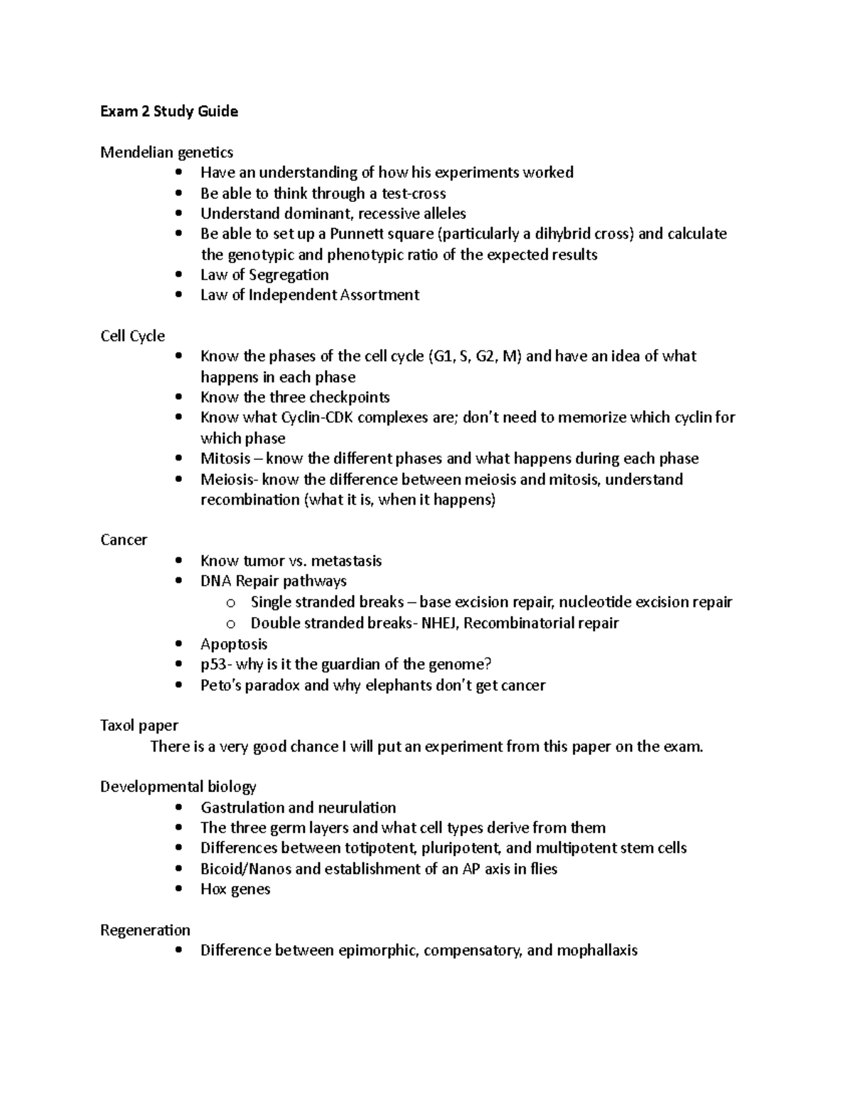 Exam 2 Study Guide - Exam 2 Study Guide Mendelian genetics Have an ...
