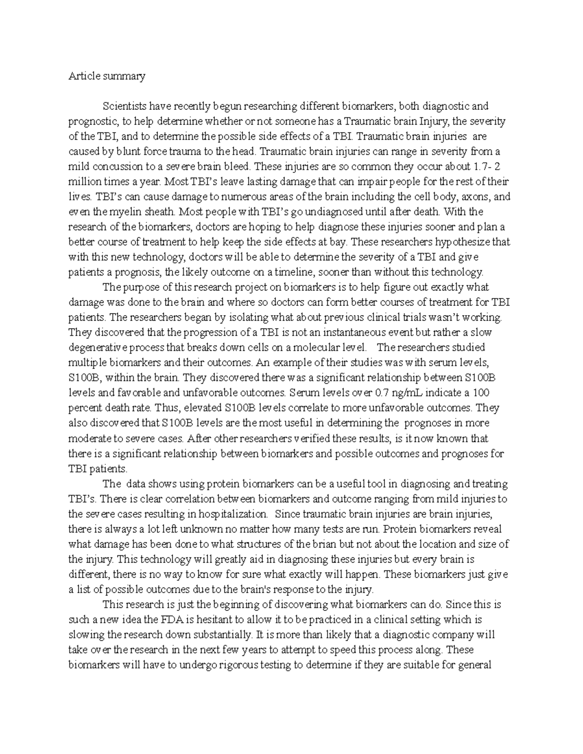 BIOL 115L lab 4 Homework - Article summary Scientists have recently ...