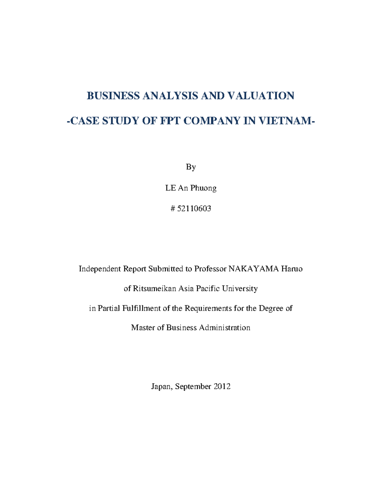 Business Analysis AND Valuation CASE STU - BUSINESS ANALYSIS AND ...