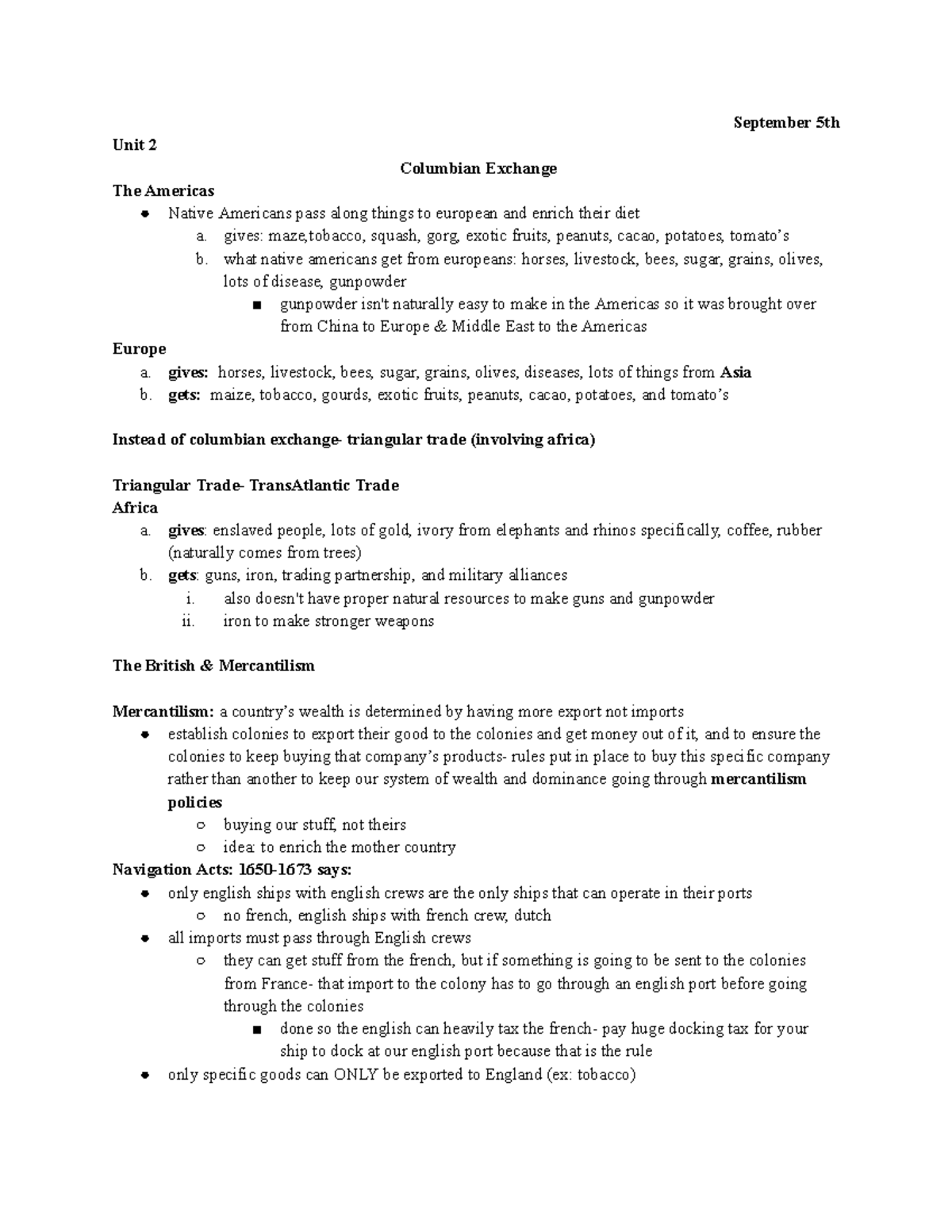 A Push Unit 2 - Apush Unit 2 Notes - September 5th Unit 2 Columbian ...