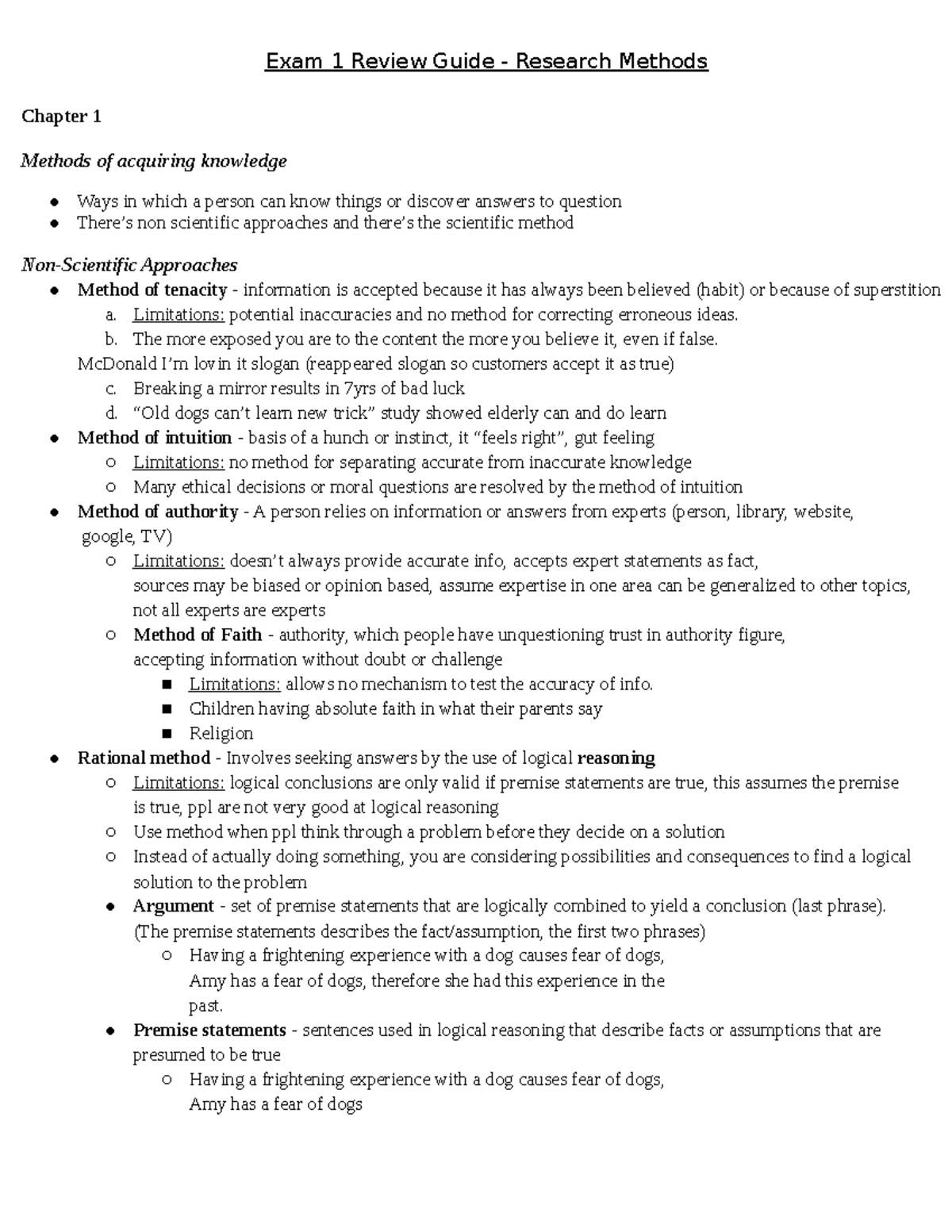 Copy of Exam 1 Research Methods - Exam 1 Review Guide - Research ...