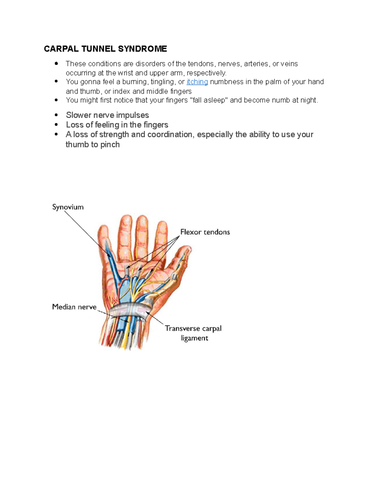 Carpal Tunnel Syndrome - CARPAL TUNNEL SYNDROME These conditions are ...